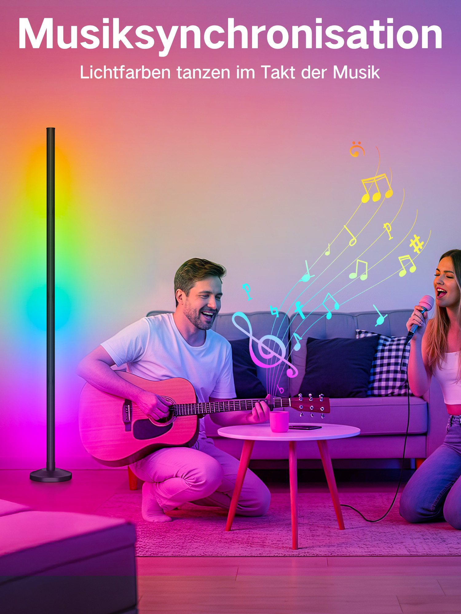 OUTON LED Stehlampe RGBCW Eckstehleuchte 168LEDs Musik-Sync App, Fernbedienung Timer 145cm – Bild 4 von 5