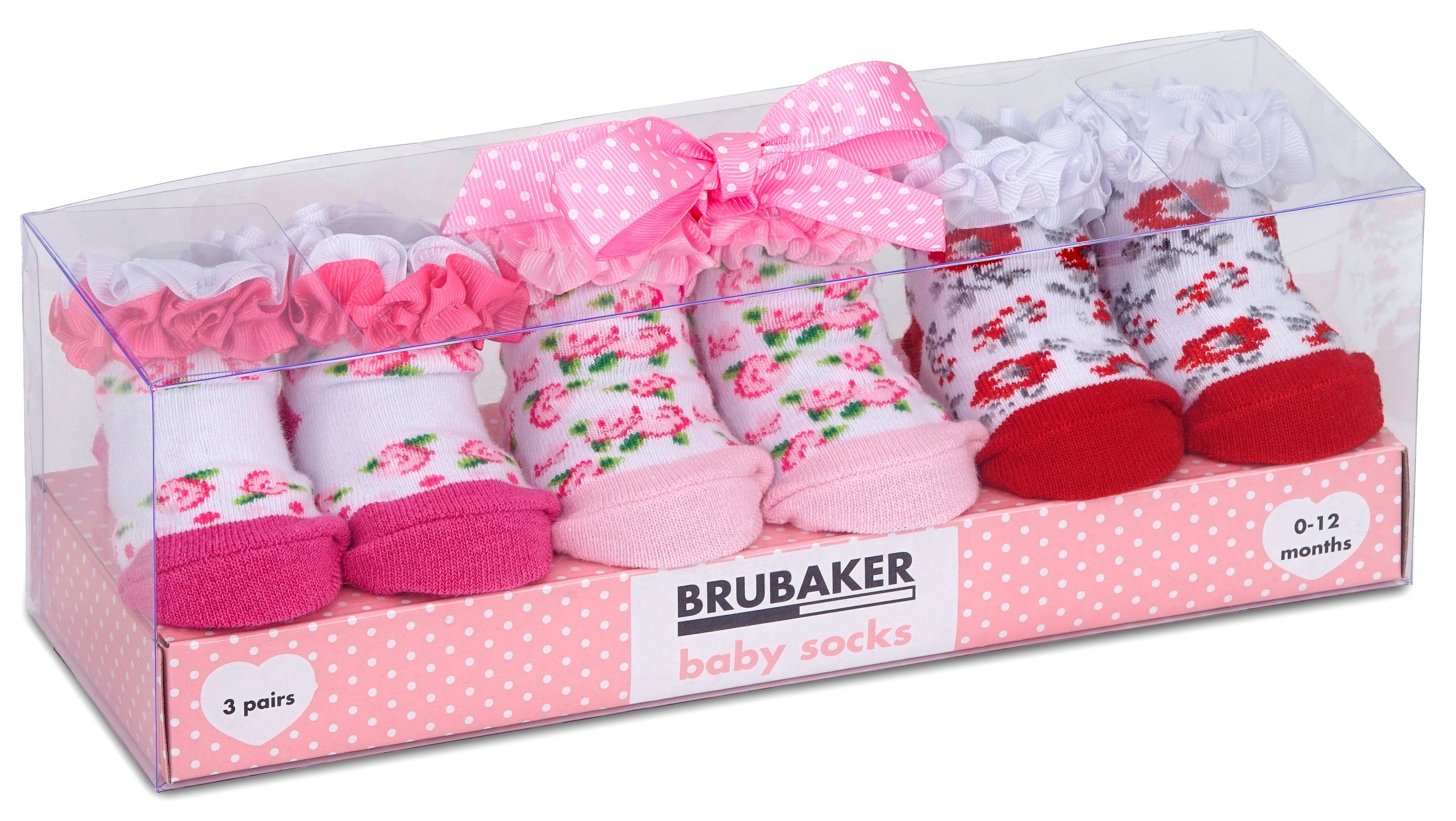 BRUBAKER Socken »Babysocken für Mädchen 0-12 Monate« (3-Paar,  Baumwollsocken mit Blumenmotiven und Rüschen) Baby Geschenkset für  Neugeborene in Geschenkverpackung mit Schleife online kaufen | OTTO