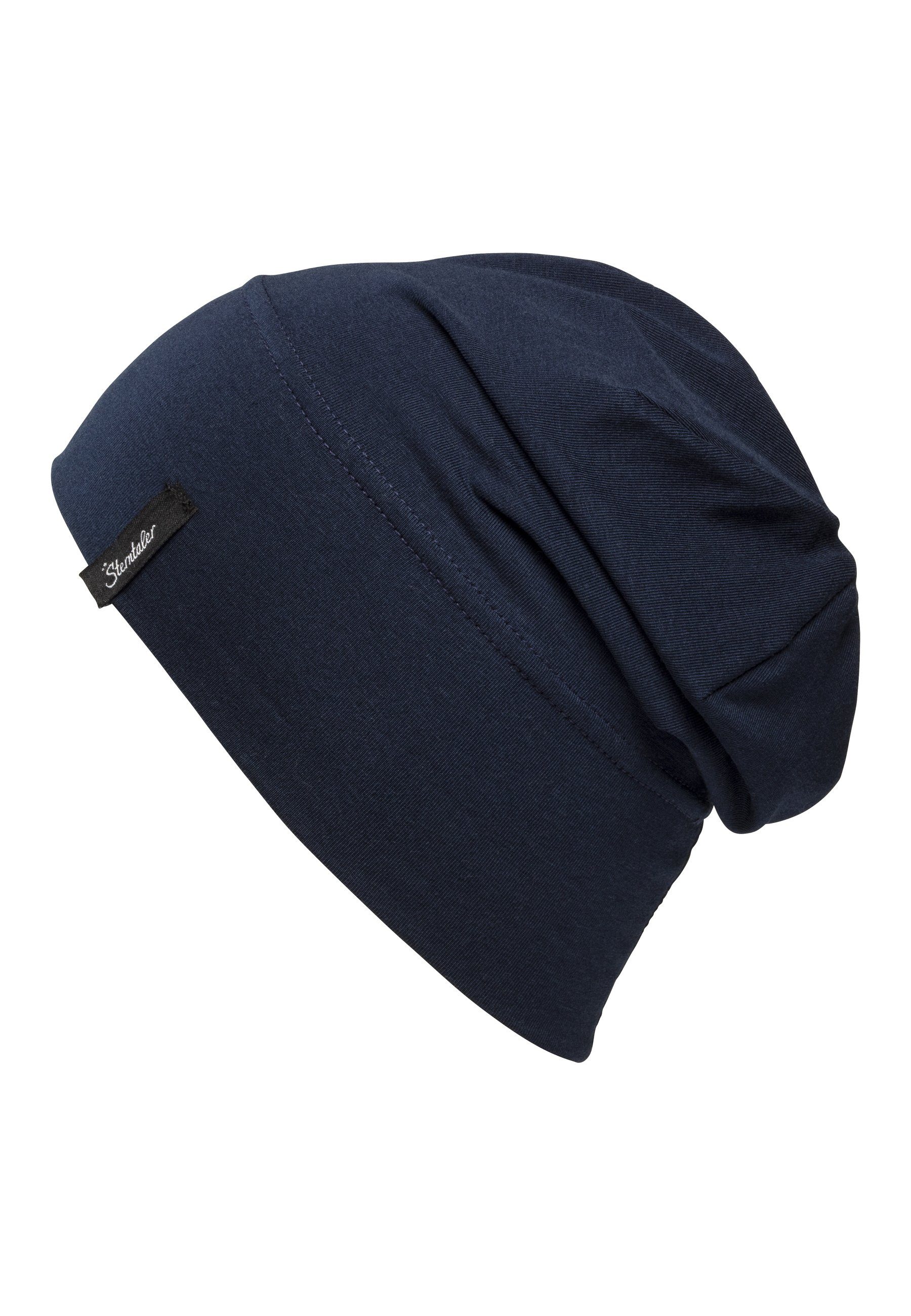 Sterntaler® Beanie OCS Slouch-Beanie und ohne marine mit Mütze Singlejersey Kindermütze Baby gestreift Ganzjährig) aus (1-St., unifarben Umschlag tragbar