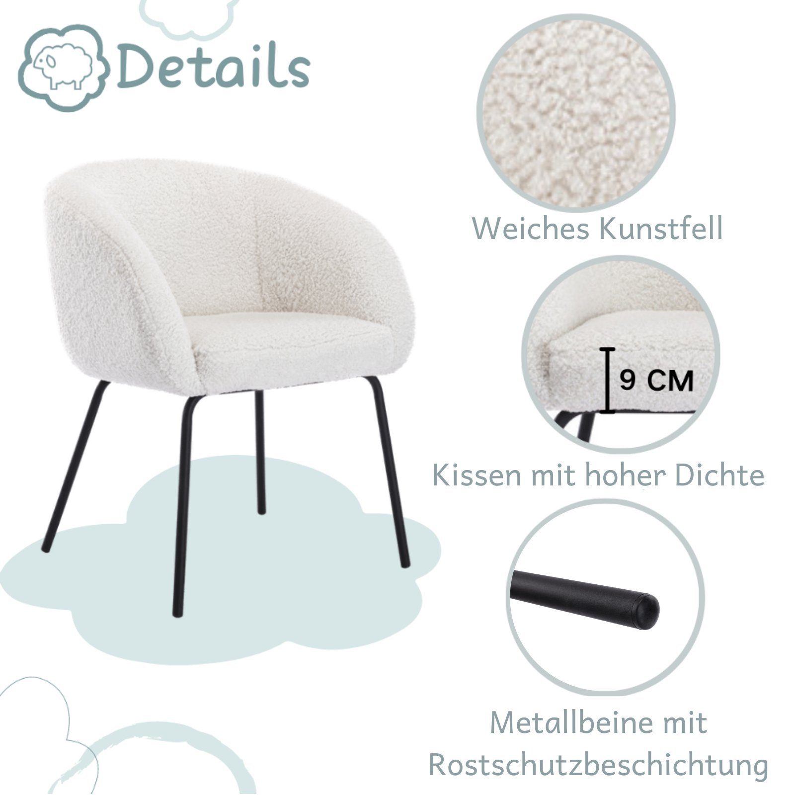 WAHSON OFFICE CHAIRS Loungesessel Sessel Kunstfell Modern Polsterstuhl – Bild 4 von 5