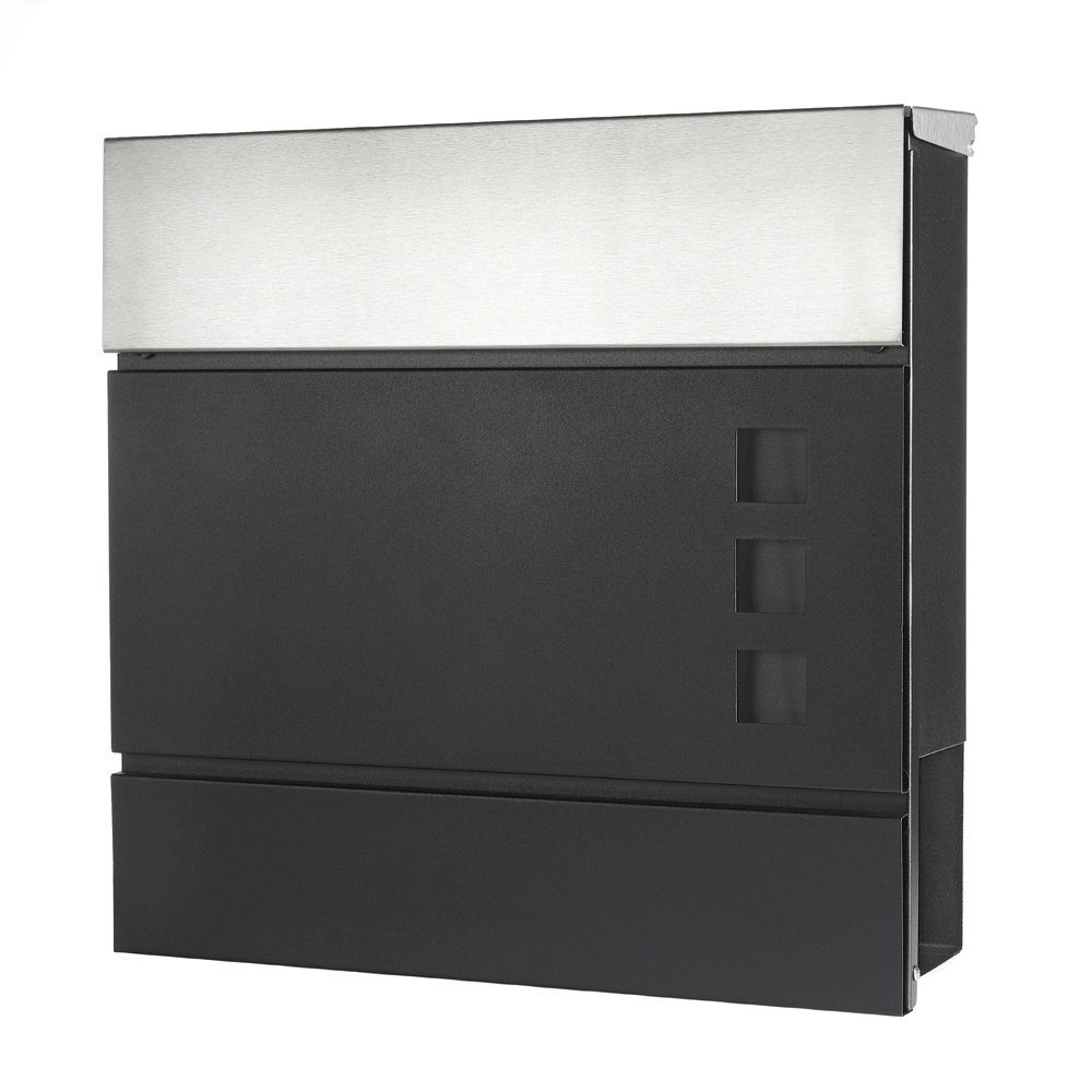 Thumbnail - Feel2Home Briefkasten Wandbriefkasten Schwarz/Silber Zeitungsrolle Postfach Mailbox Design (Stück, 1-St., Premium-Briefk...