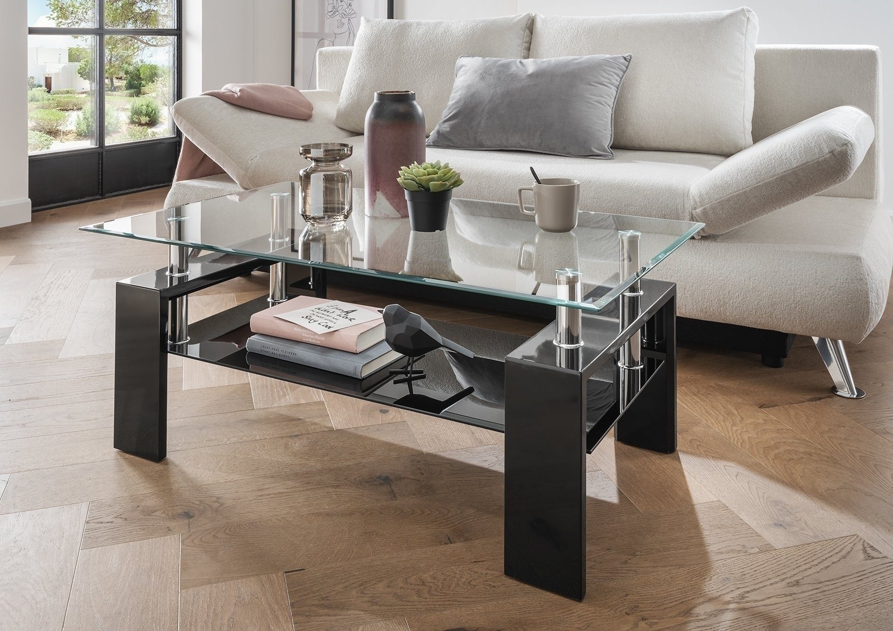 freiraum Couchtisch 5/216-05, in Tischplatte Klarglas, Gestell MDF - 100x45x60cm (BxHxT)