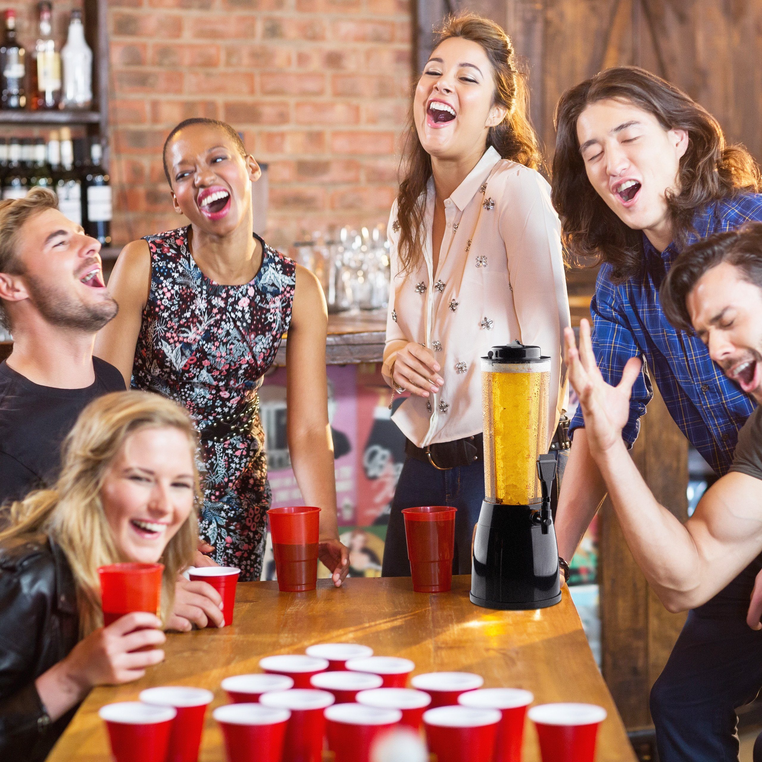 relaxdays Zapfsäule Biersäule und Beer Pong Becher