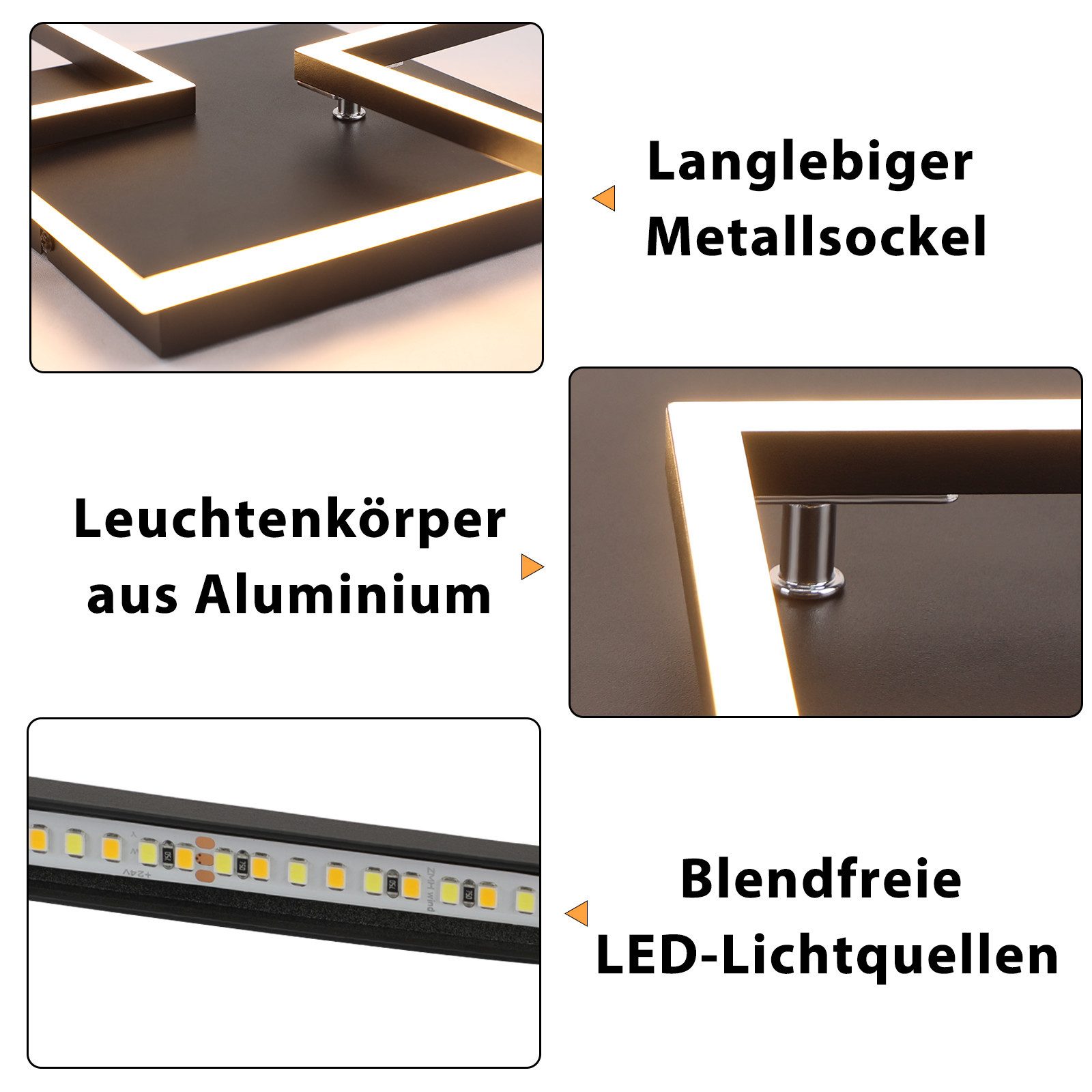 ZMH LED Deckenleuchte Wohnzimmer Schwarz/Weiß 3000-6500K Modern Deckenlampe Küche Büro, LED fest integriert, Warmweiß-Kaltweiß, 32W Küchenlampe Flur mit Fernbed – Bild 5 von 5