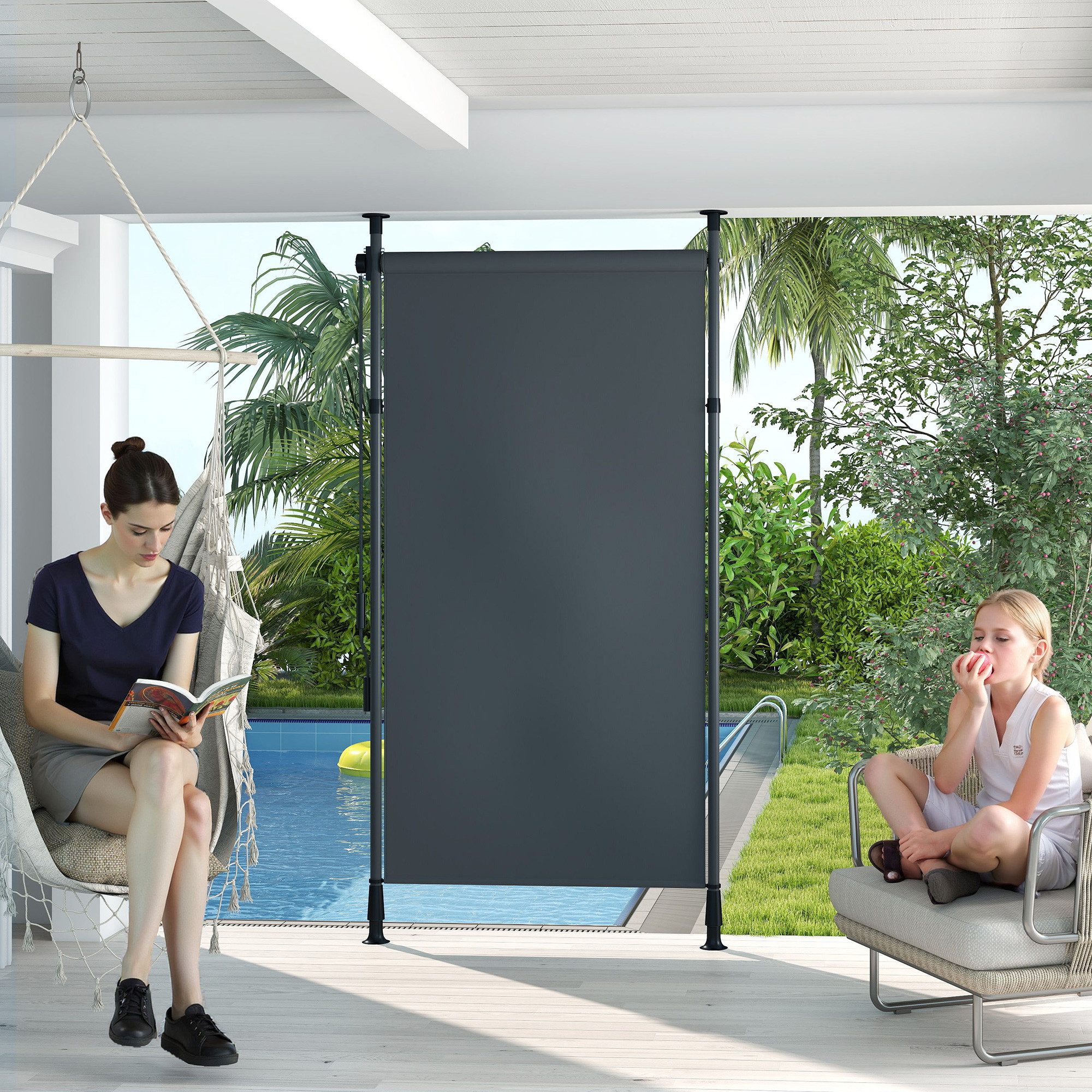 Outsunny Markise Senkrechtmarkise mit Sonnenschutz (Sichtschutz, 1-St., Balkonrollo) für Garten, Dunkelgrau