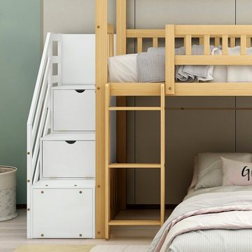 Ulife Etagenbett Kinderbett Hochbett mit Treppe, Leiter, Rutsche und Stauraum, 90 × 200 cm