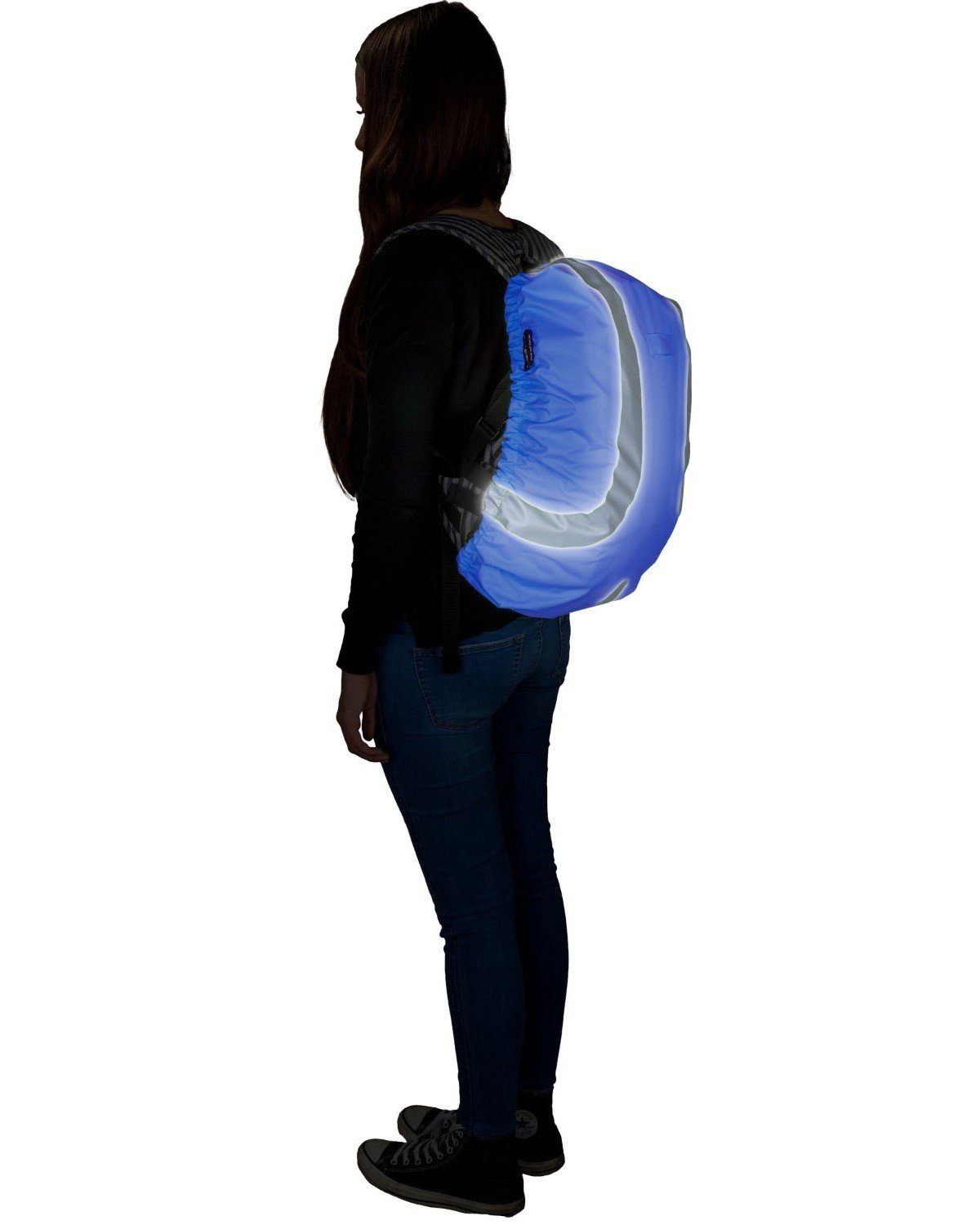 WALSER Campinghocker Safety-Maker Regenabdeckung Regenschutz Blau (1 St), Regenhülle Überzug Sicherheit Reflektor für Rucksack Schulranzen