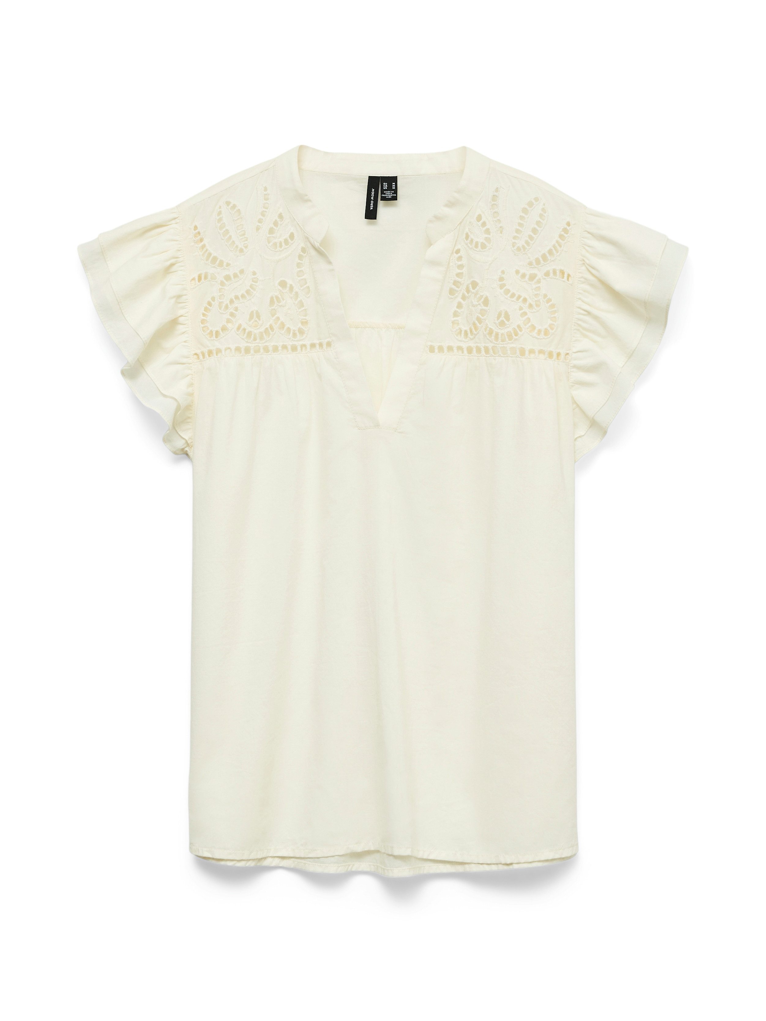 Vero Moda Kurzarmbluse VMLINE SS V-NECK TOP WVN NOOS Baumwolle, Lochstickerei – Bild 5 von 5