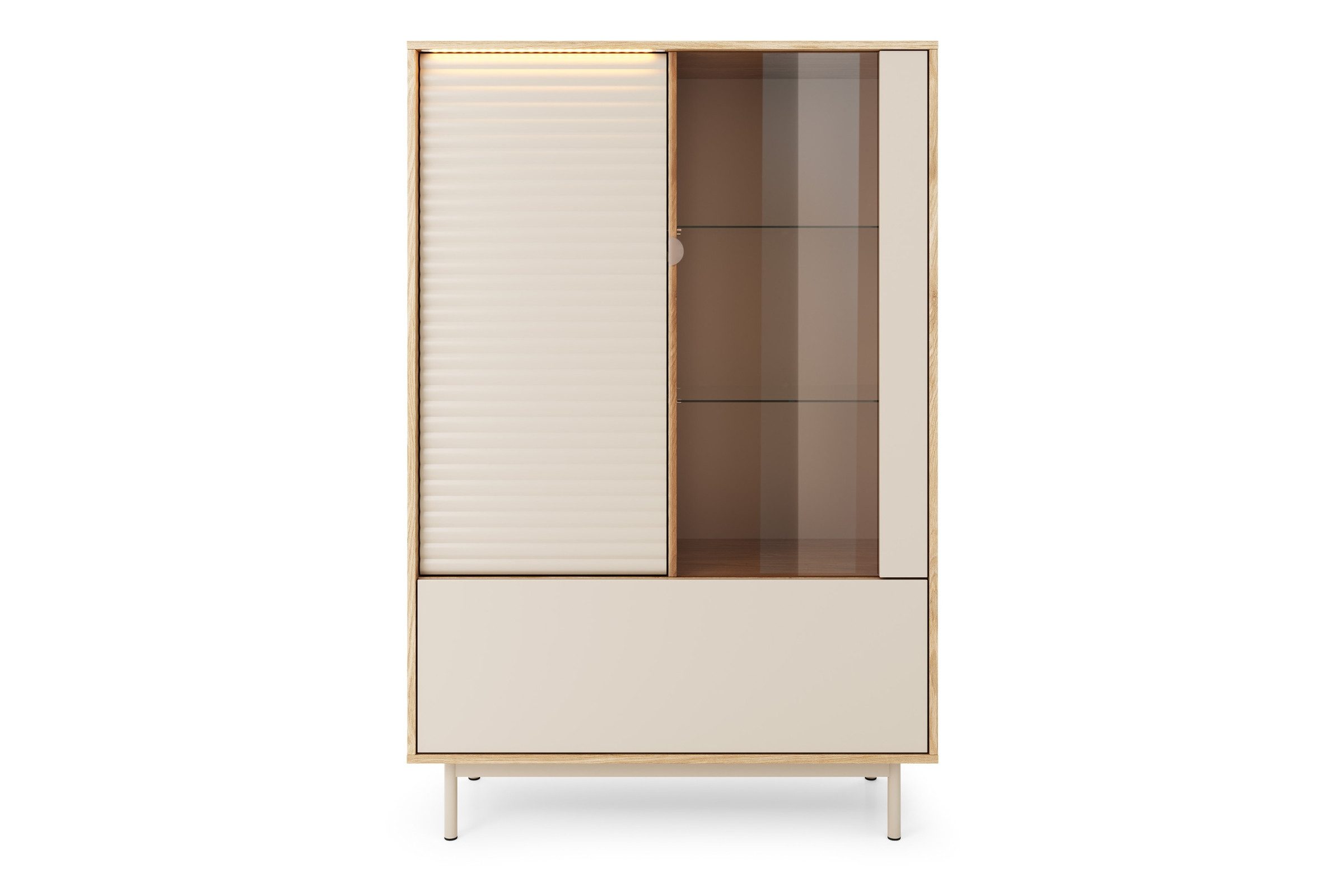 Deine Möbel 24 Vitrine TOGY 01 100cm breit in mit LED-Beleuchtung (Wohnzimmer-Set, 1-St., Teil einer modernen Wohnzimmermöbel-Kollektion) teilweise Glasfront, integrierte LED-Beleuchtung, geriffelte Fronten