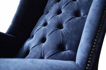 JVmoebel Ohrensessel BLAUER SAMT CHESTERFIELD STUHL MIT HOHER RÜCKENLEHNE HANDGEFERTIGT