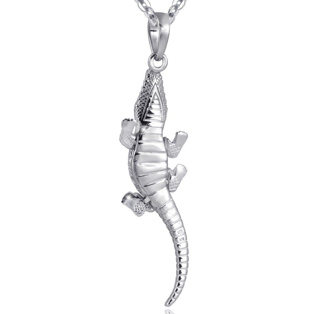 Silber, beweglich Kettenanhänger 3D Sterling rhodiniert KA-302, 925 / Unisex Krokodil Alligator Materia