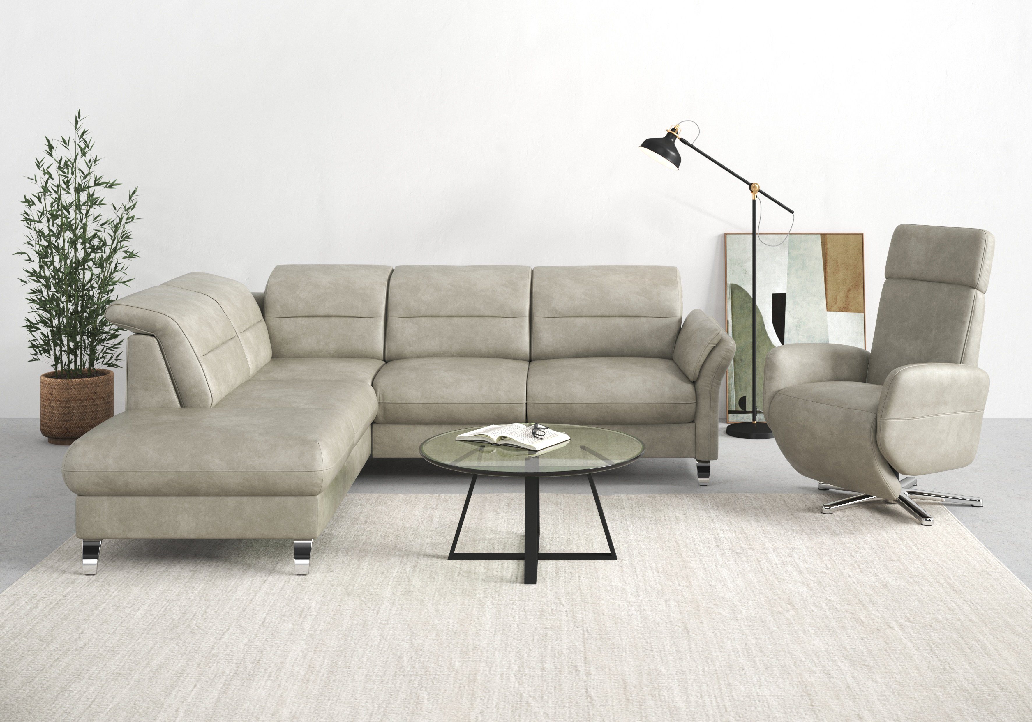 sit&more Ecksofa Grenoble L-Form mit Federkern, wahlweise mit Schlaffunktion, Bettkasten, Arm- und Kopfteilverstellung