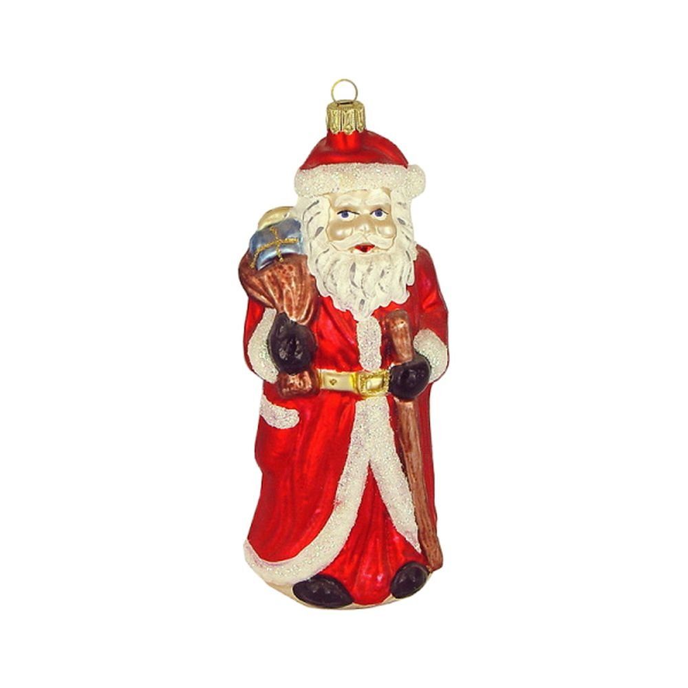 Haberland Glasschmuck Lauscha Christbaumschmuck Großer Weihnachtsmann mit Stock und Mantel rot 16 cm Lauschaer Glas | Dekohänger