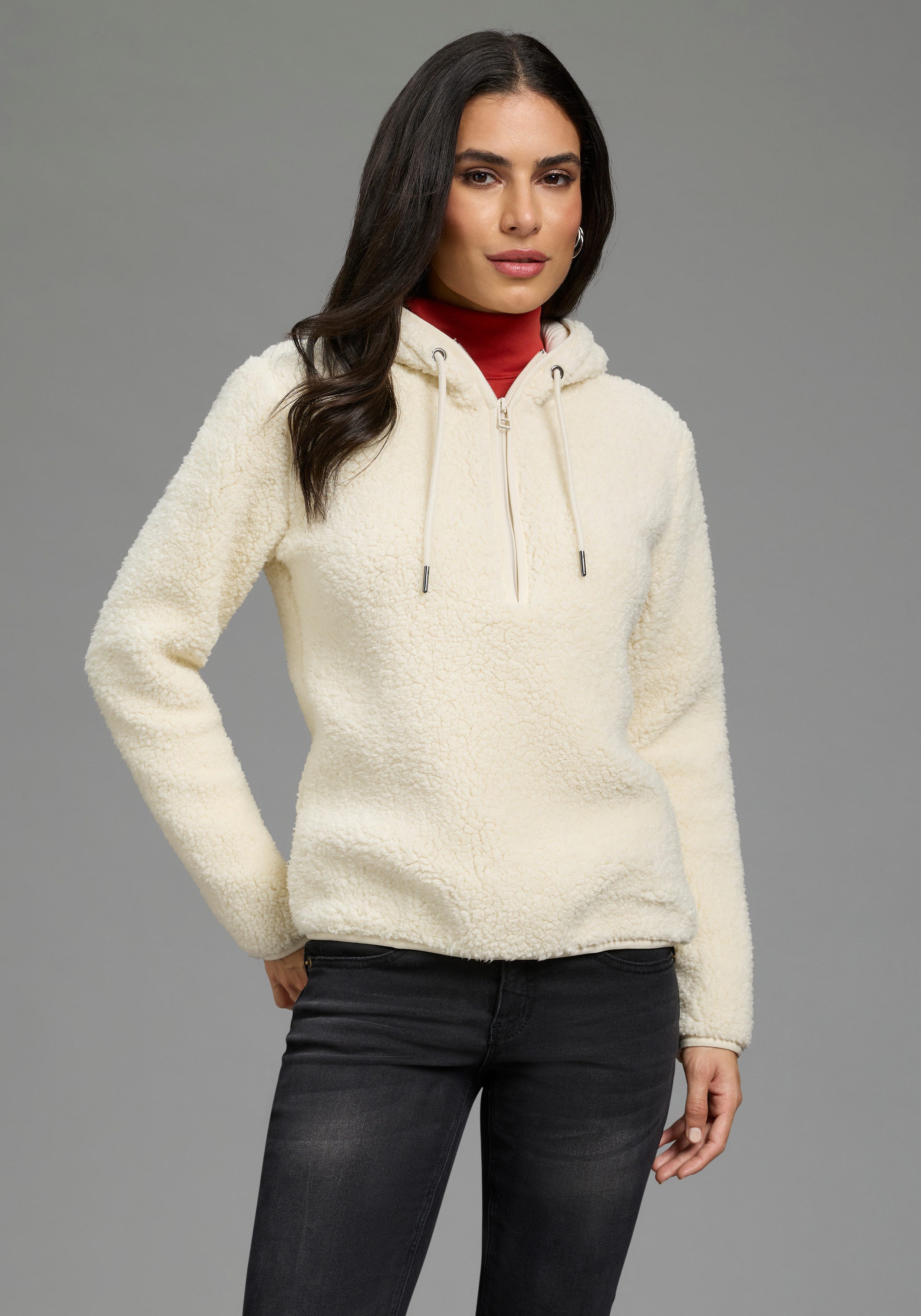 Laura Scott Fleecepullover (1-tlg) aus kuscheligem Teddyfleece mit Kapuze und Reißverschluss