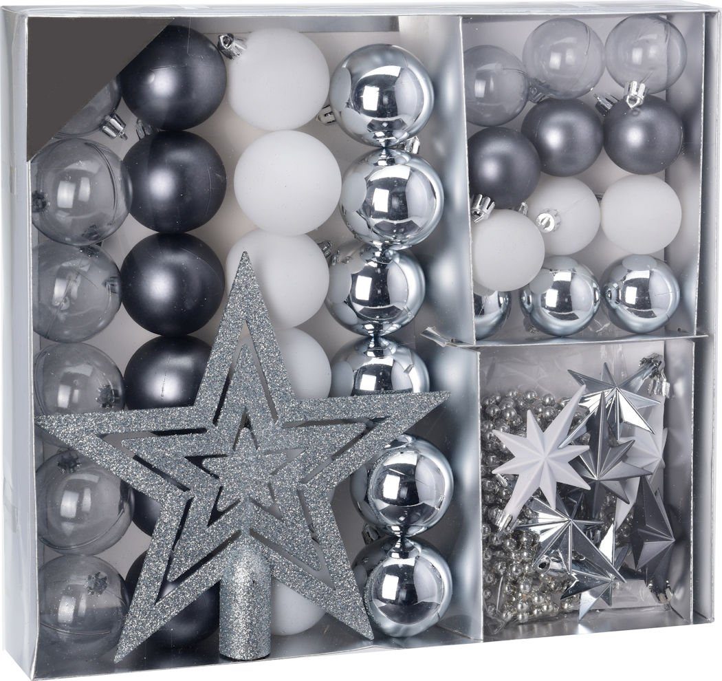 Spetebo Christbaumschmuck Christbaumschmuck 45 Teile Set - silber (45-tlg), Shatterproof Deko Weihnachtskugeln bruchsicher - Christbaumschmuck