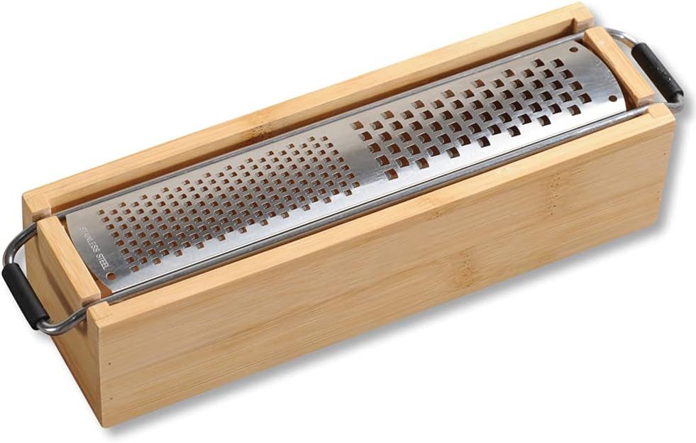 KESPER® Parmesanmühle Parmesanreibe, Edelstahl, Bambus, 25 x 5,6 x 6,2 cm, Silber, Braun, (1 Stück)