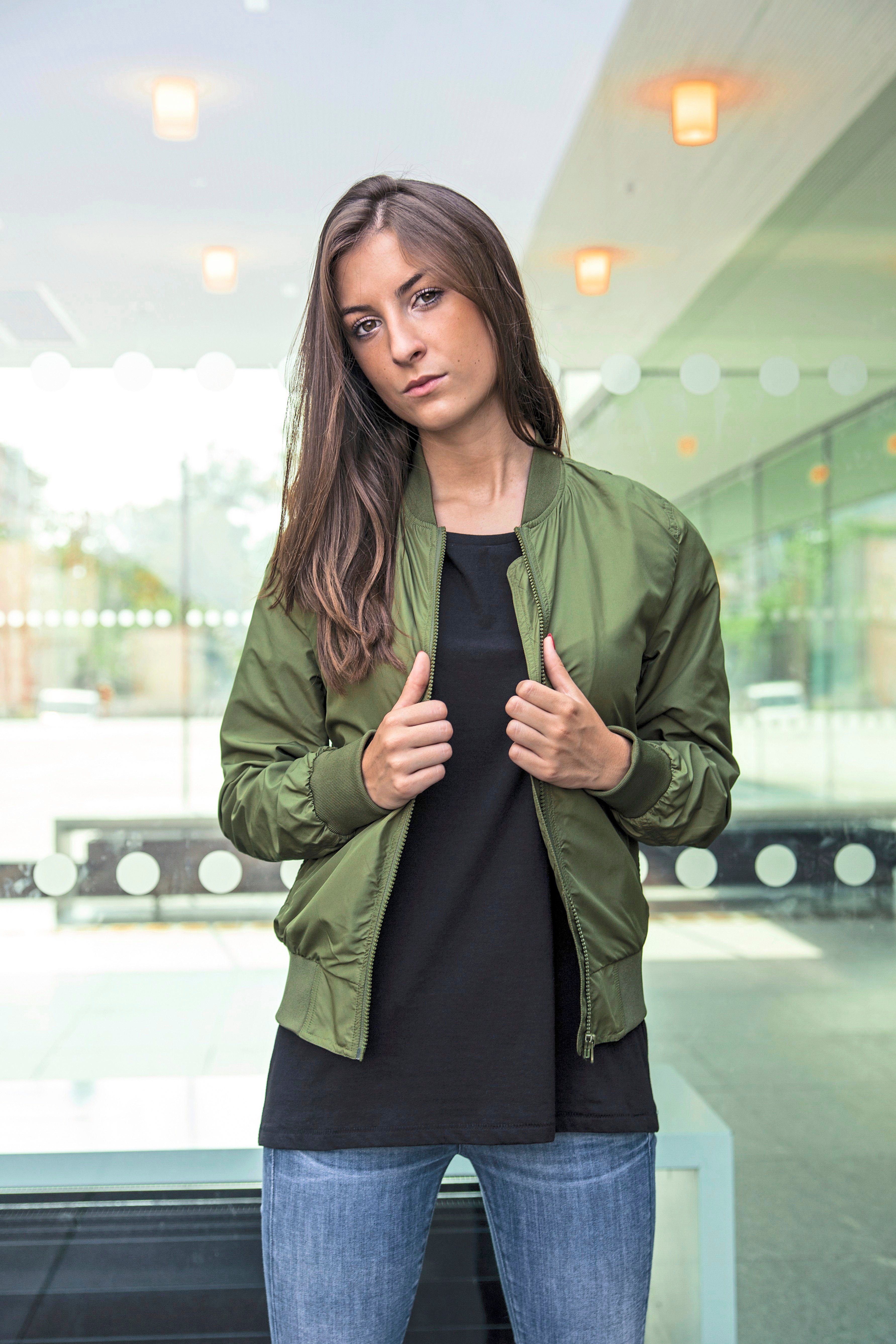 Build mit Damen Stehkragen olive Bomber Brand grün Jacke Your Bomberjacke leichte