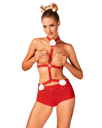 Obsessive Set: Bügel-BH Dessous-Set in rot für Weihnachten Harness-Top + (Set)