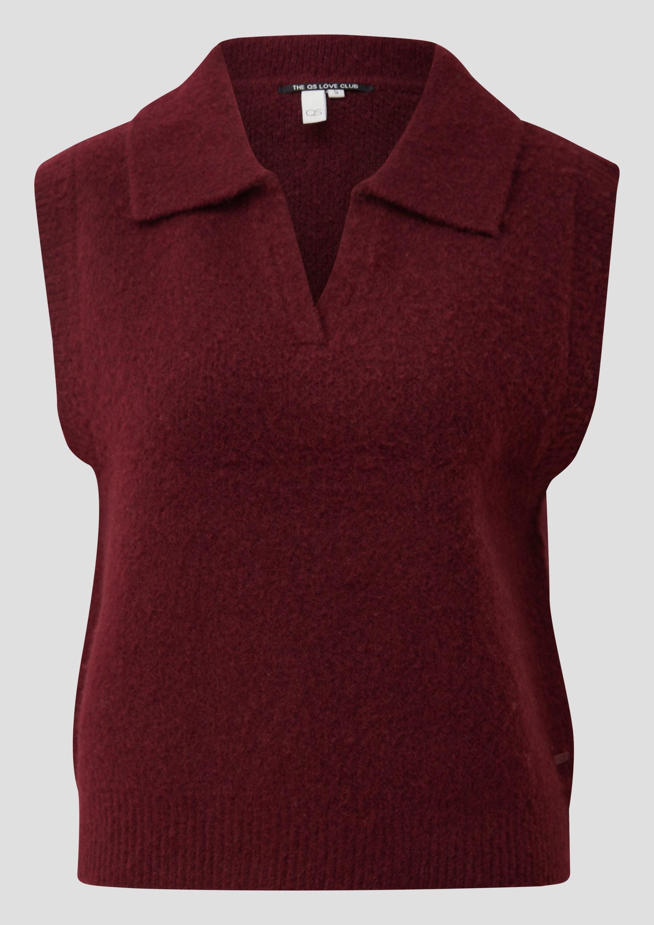 QS Kurzarmpullover Strickpullover Flauschiger Pullunder mit Polokragen