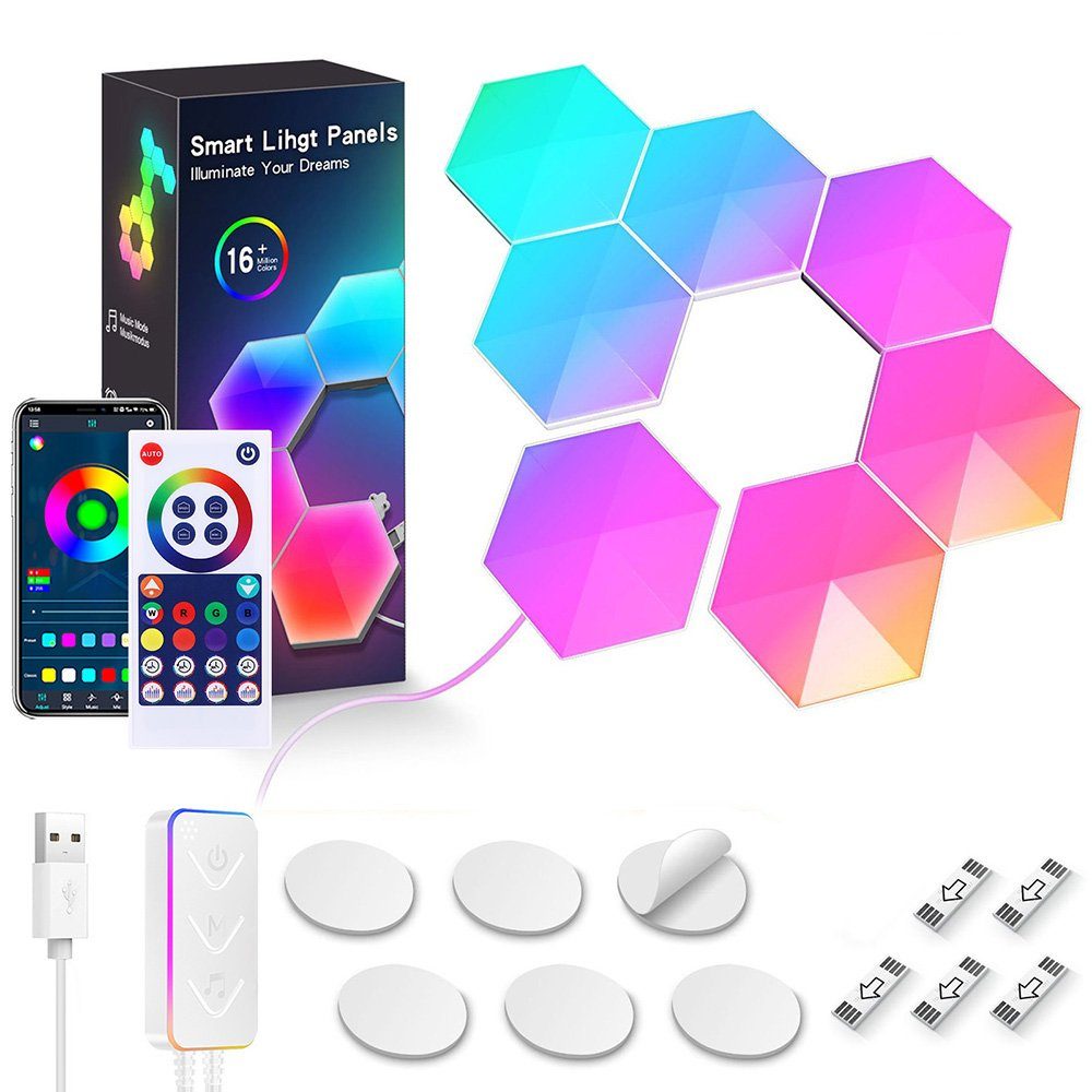 LED Heimdekoration, Wandleuchte, Nachtlicht RGB, LED Bluetooth-App, Wandleuchte für Panel Wandlicht Hexagon,LED Wandleuchte Ambientes Spiele Laybasic