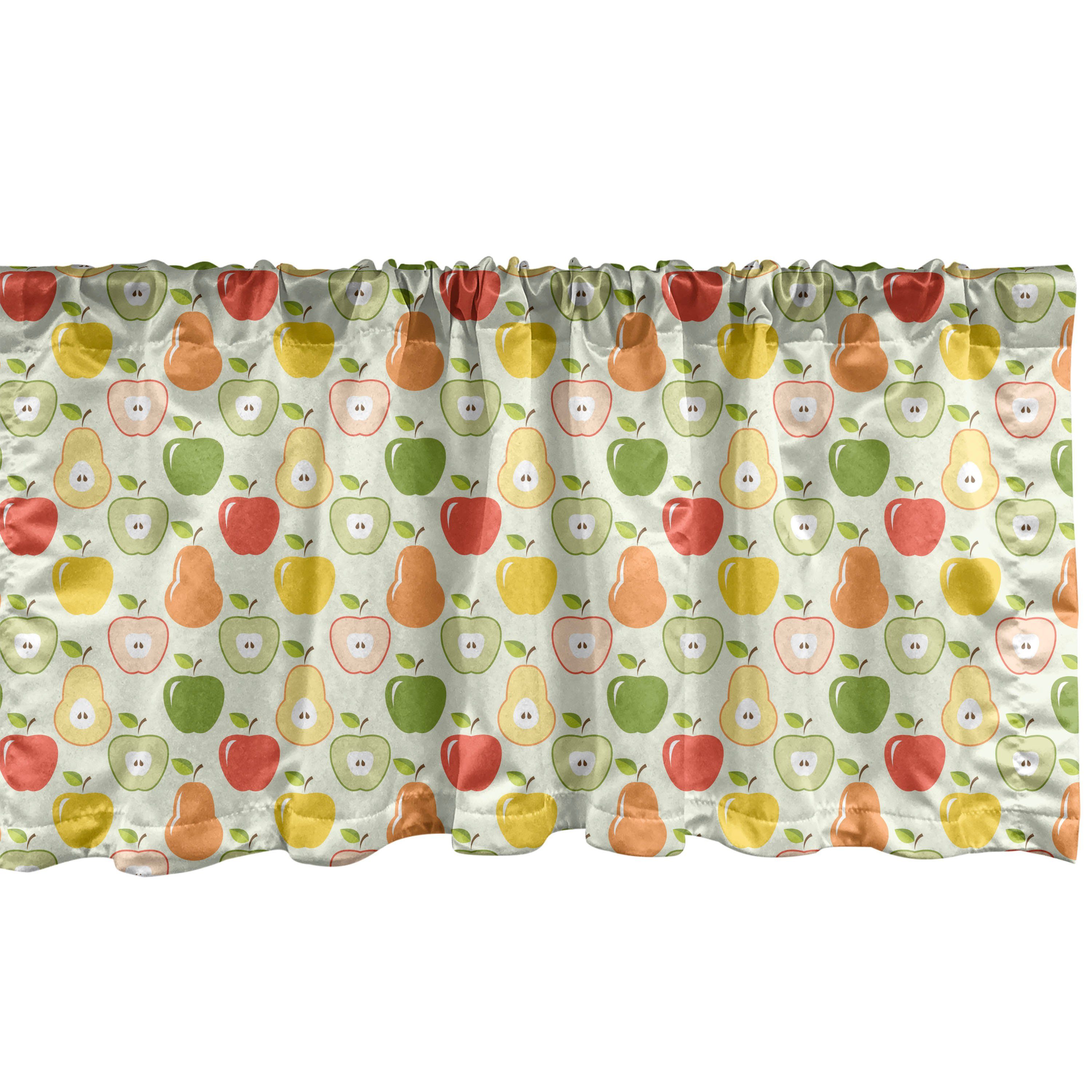Scheibengardine Vorhang Volant für Küche Schlafzimmer Dekor mit Stangentasche, Abakuhaus, Microfaser, Obst Bunte Äpfel und Birnen