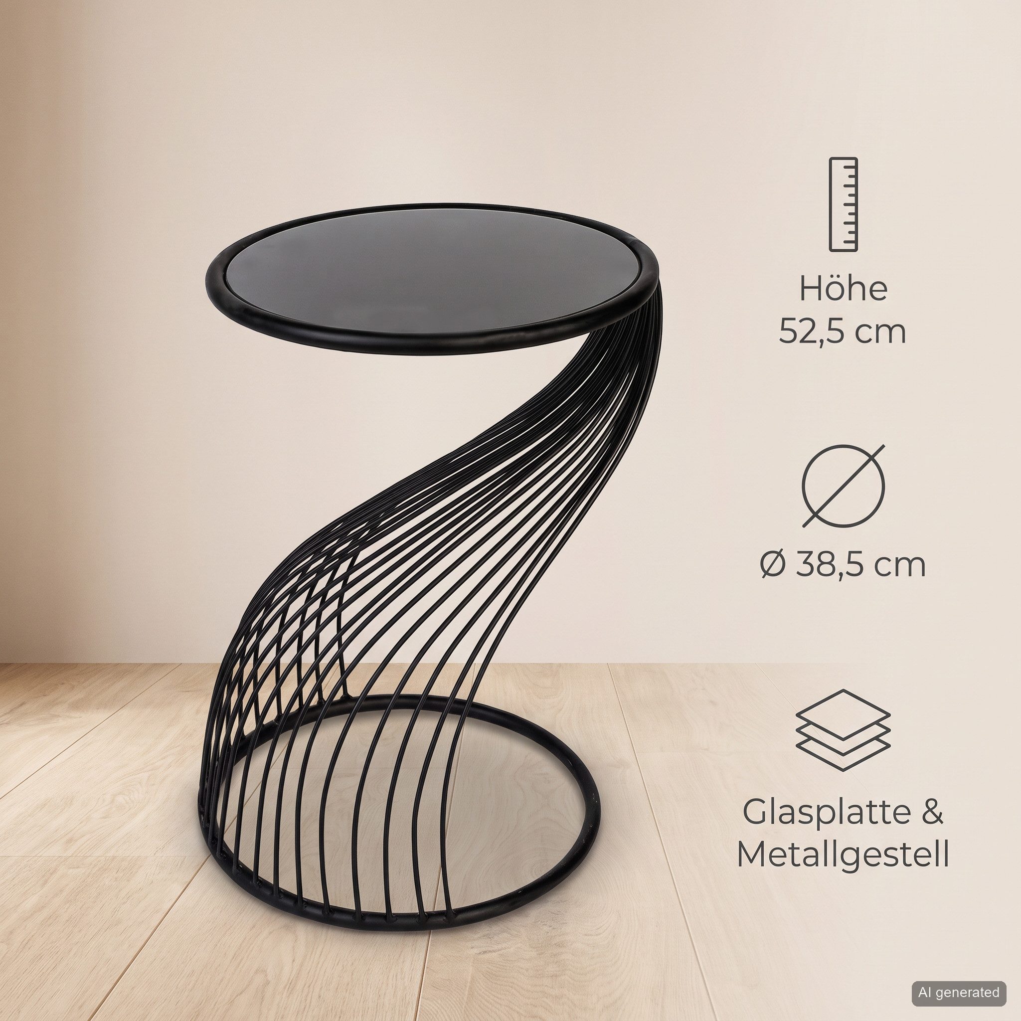 GILDE Beistelltisch GILDE Beistelltisch Ray - schwarz - H. 54cm x D. 38cm (1 Stück), Wohnzimmer Dekoration, Tisch aus Metall, Couchtisch – Bild 4 von 5