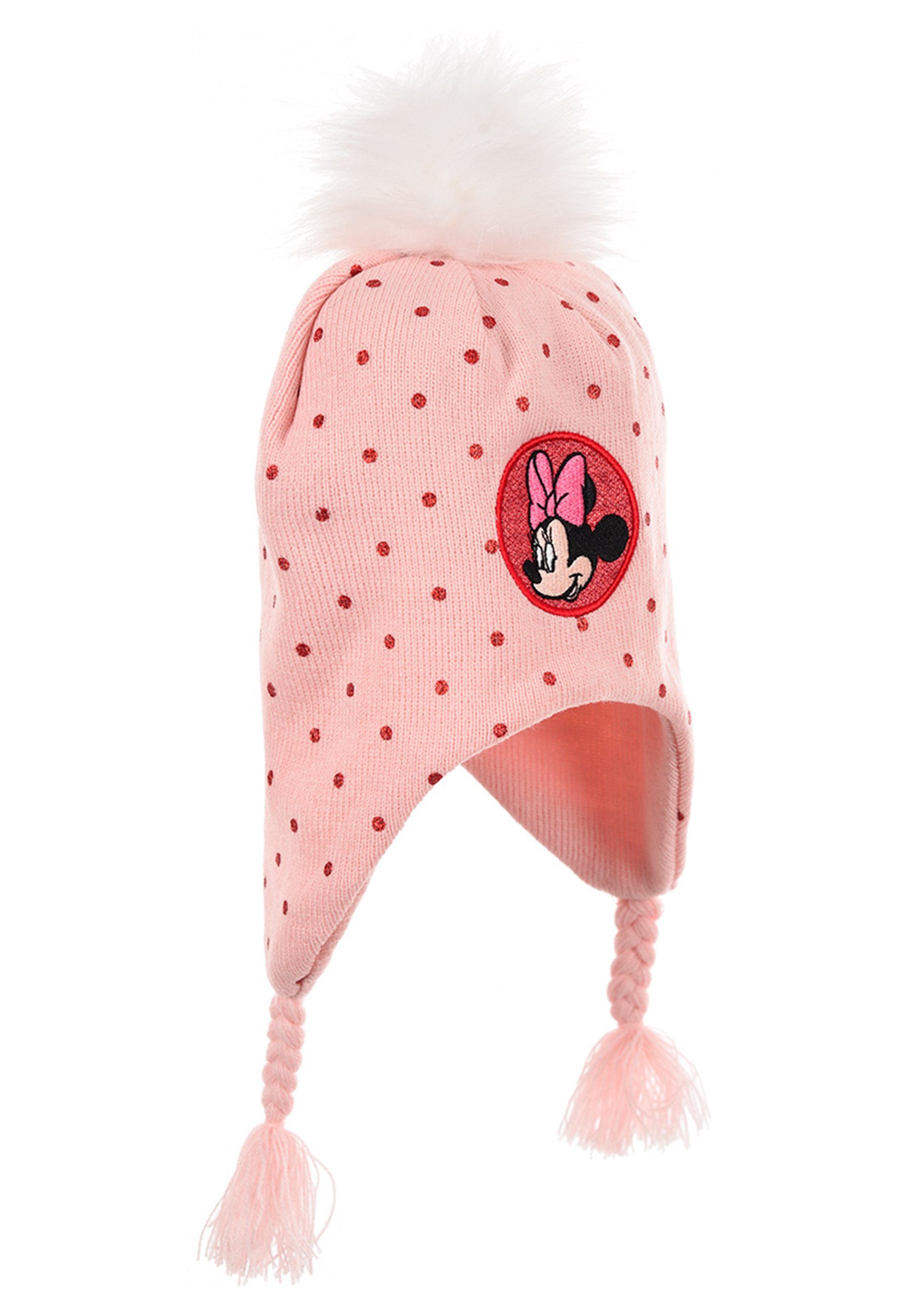 Disney Minnie Mouse Bommelmütze Mädchen Kinder Winter-Bommel-Mütze Rosa