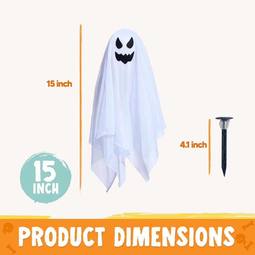 JOYIN Hängedekoration JOYIN 3 Stück Geist Gartenstecker 38 cm Halloween Deko Rasen – Bild 4 von 5