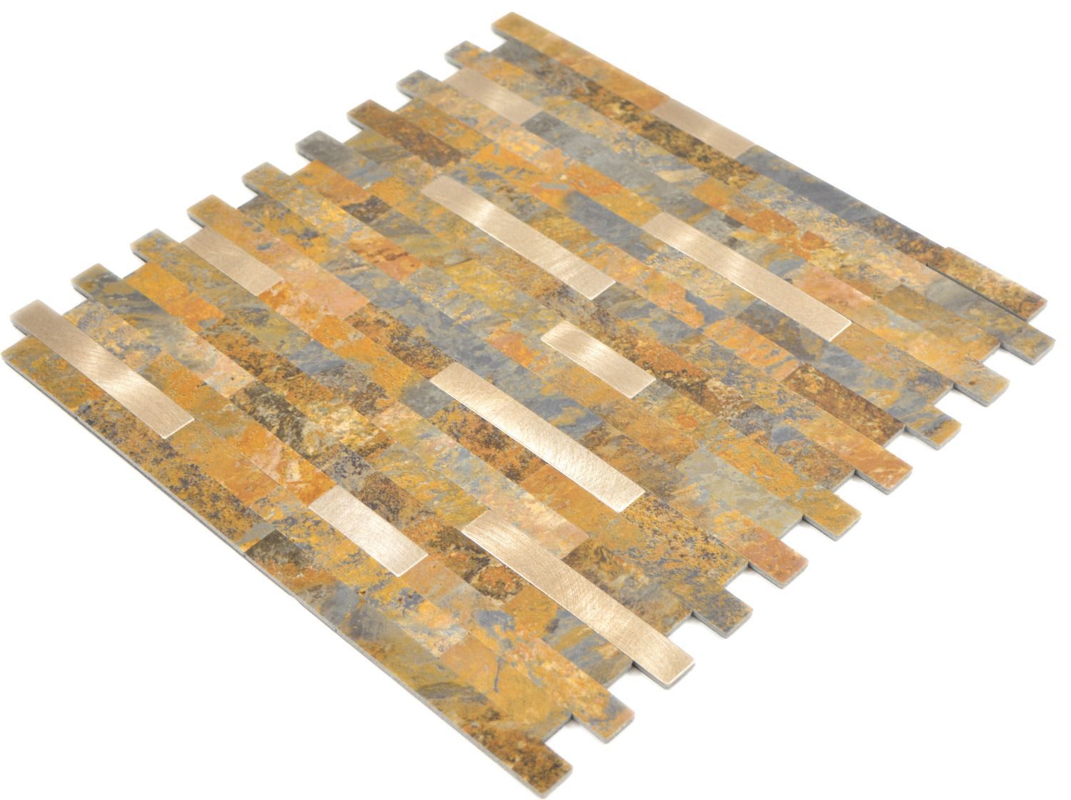 Mosani Mosaikfliesen selbstklebende Vinyl Mosaik Steinoptik Schieferoptik gold Rost