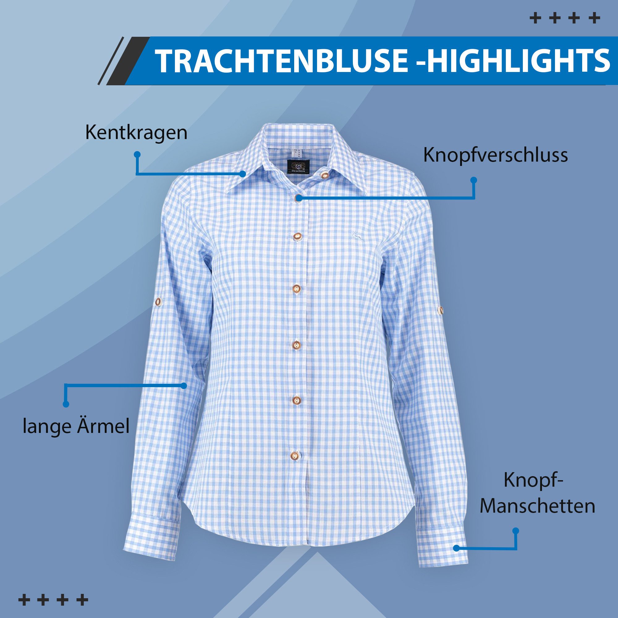 German Wear Trachtenbluse GW-OB13 Trachtenbluse für Trachten lederhosen bluse Trachtenmode kariert
