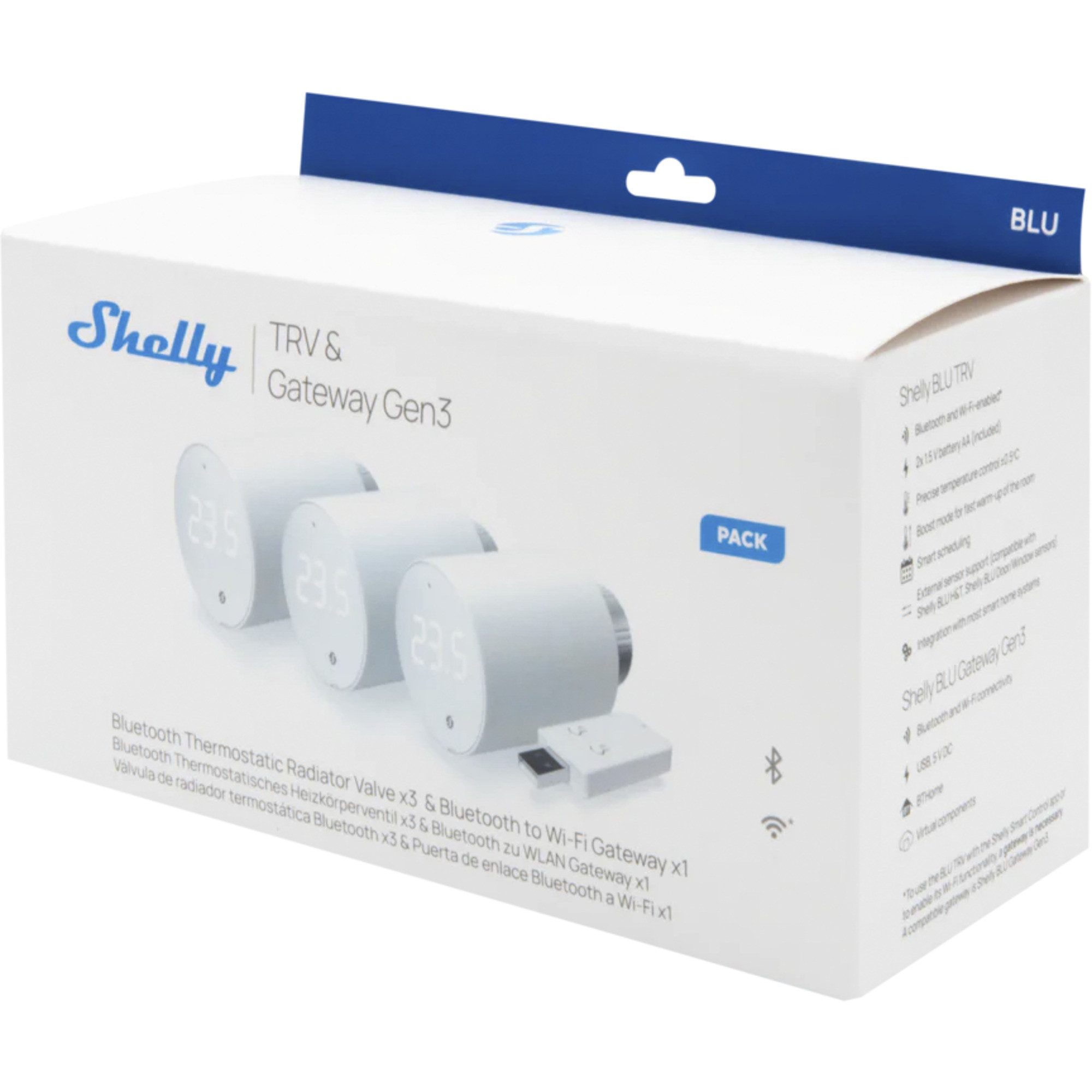 Shelly Heizkörperthermostat Shelly 3x BLU TRV + BLU Gateway Gen. 3