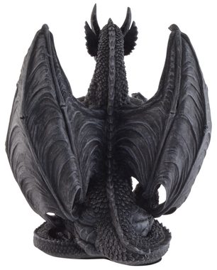 Vogler direct Gmbh Dekofigur Mystischer schwarzer Drache - mit gespreizten Flügeln, von Hand coloriert, aus Kunststein, LxBxH ca. 18x12x23cm