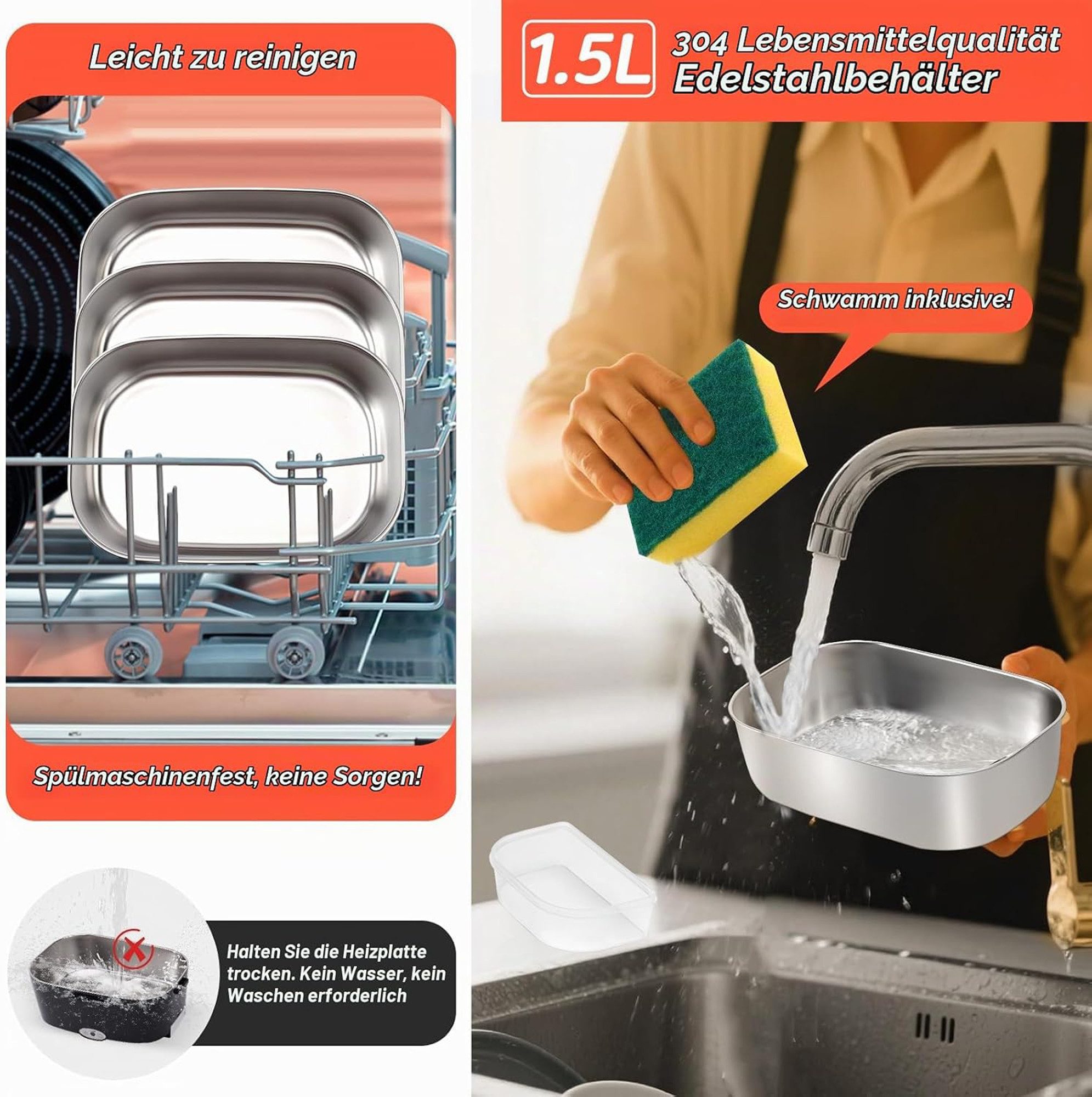 Fyrove Elektrische Lunchbox Elektrische Lunchbox, Lunchbox mit Heizung, Speisenwärmer Auto, (Spar-Set, Einzelgerät), Mit Heizfunktion, Auslaufsicher, 2-in-1 Nut – Bild 5 von 5