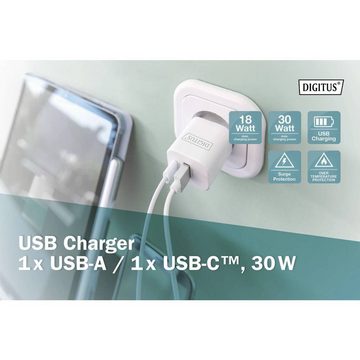 Digitus USB Ladegerät 1x USB-A / 1x USB-C®, 30W USB-Ladegerät