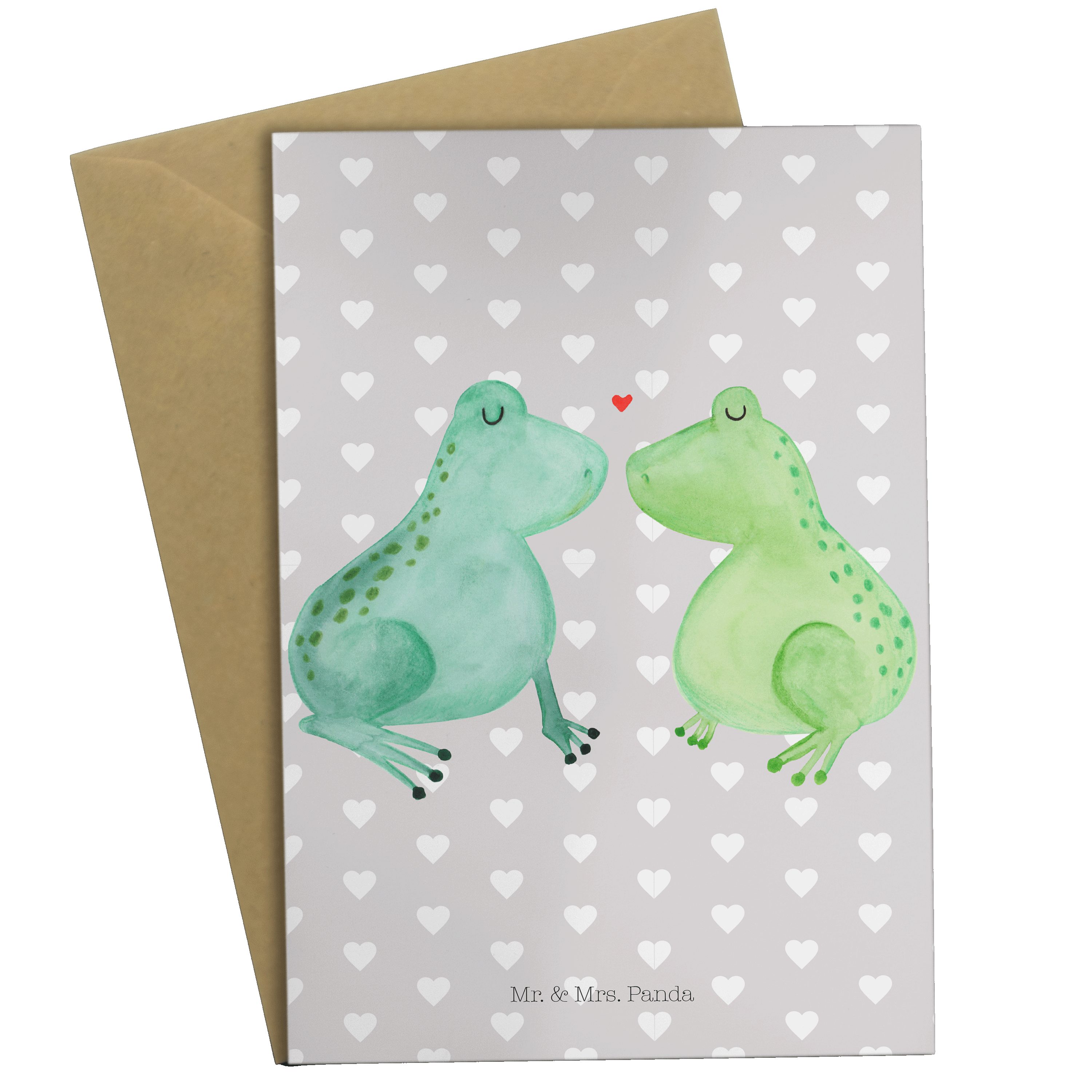 Mr. & Mrs. Panda Grußkarte Frosch Liebe - Grau Pastell - Geschenk, Karte, Glückwunschkarte, Klap