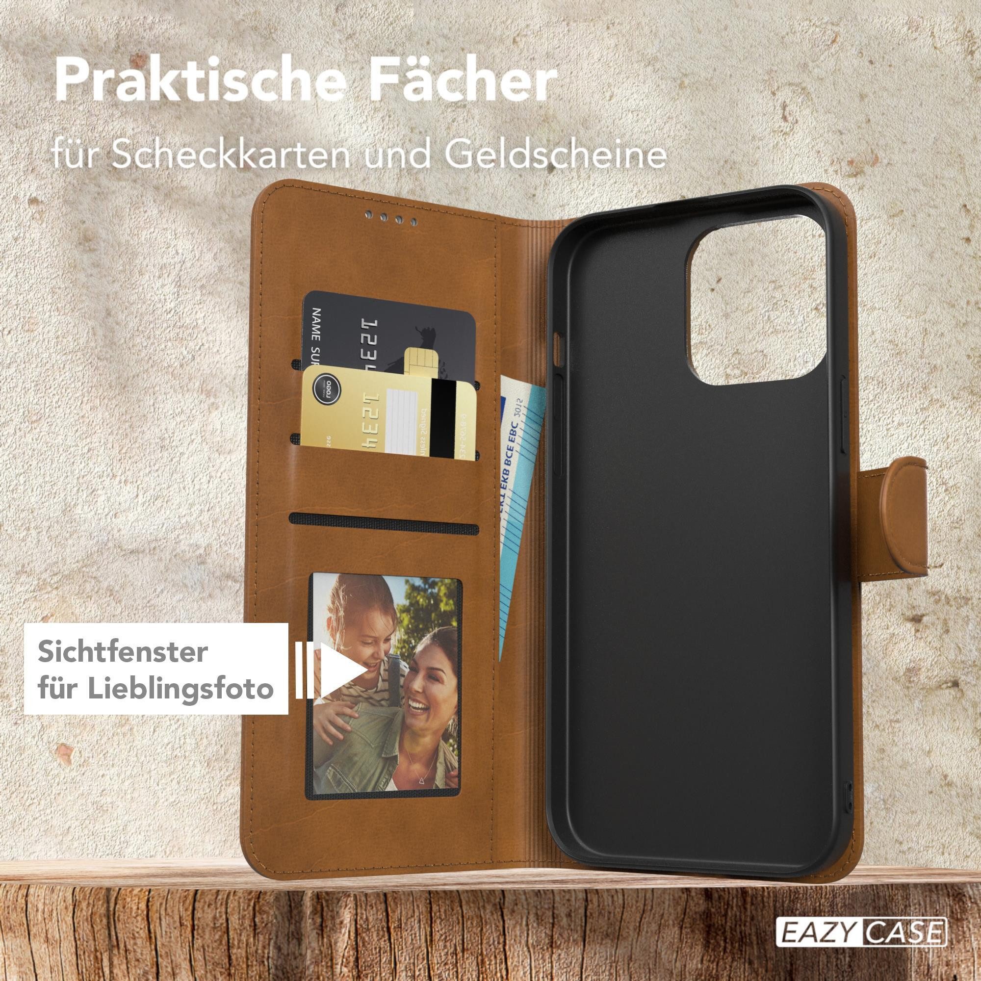EAZY CASE Handyhülle Business Handytasche Kartenfach iPhone 15 Pro Max 6,7 Zoll, Flipcase mit Sichtfenster für Foto Klapp Hülle Kartenetui Hellbraun
