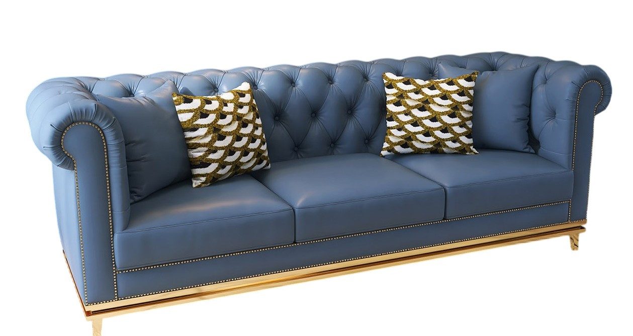 Xlmoebel Chesterfield-Sofa Elegantes Chesterfield 3-Sitzer Sofa in Blau für Ihr Wohnzimmer, 1 Teile, Made in Europa