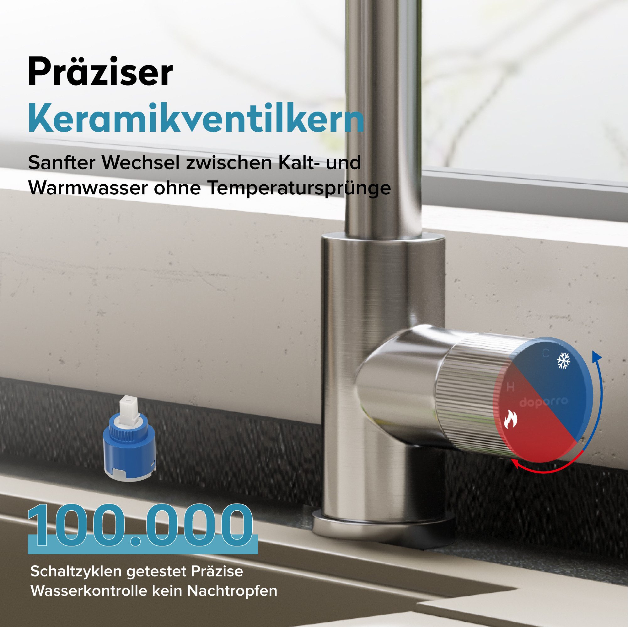 doporro Küchenarmatur Spültischarmatur ausziehbar mit 3 Strahlarten aus Edelstahl Turnix-02 mit Keramikkartusche, 360° schwenkbar