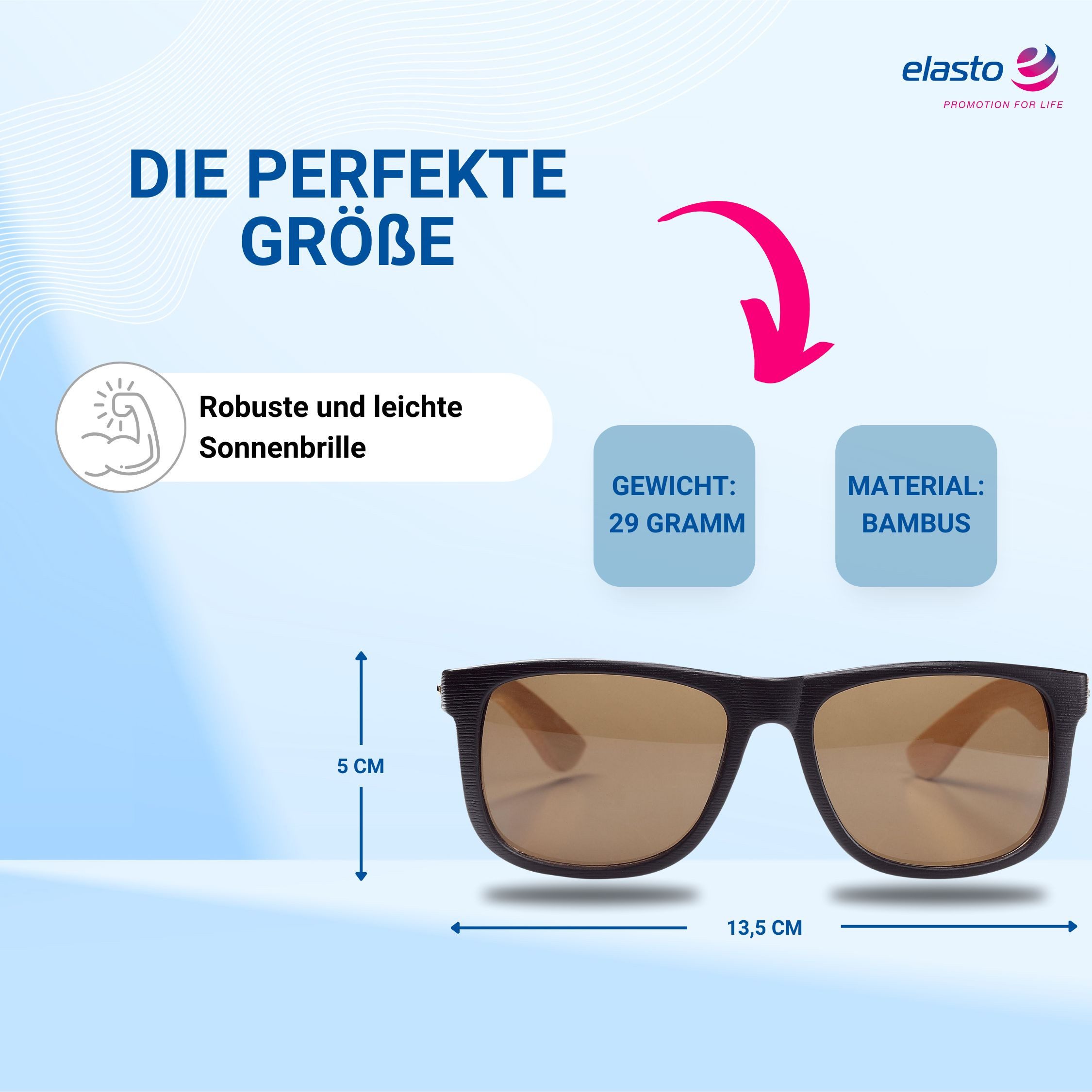 elasto Sonnenbrille Bamboo Brille UV400 Schutz stylische Sonnenbrille in schwarz/braun