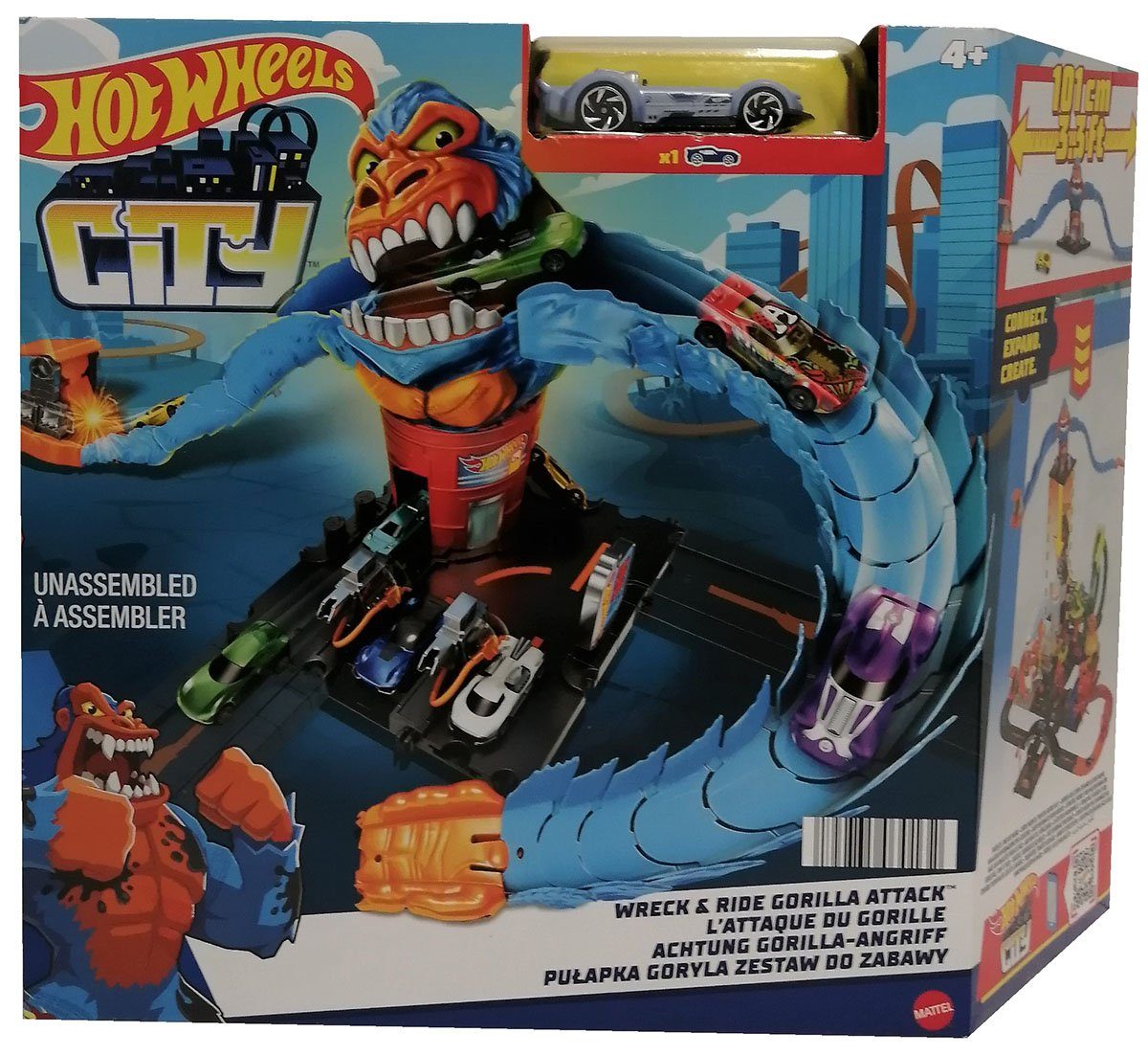 Mattel® Spielzeug-Rennwagen Mattel HDR30 Hot Wheels City Gorilla Gary Attacke Rennbahn Rennstrecke