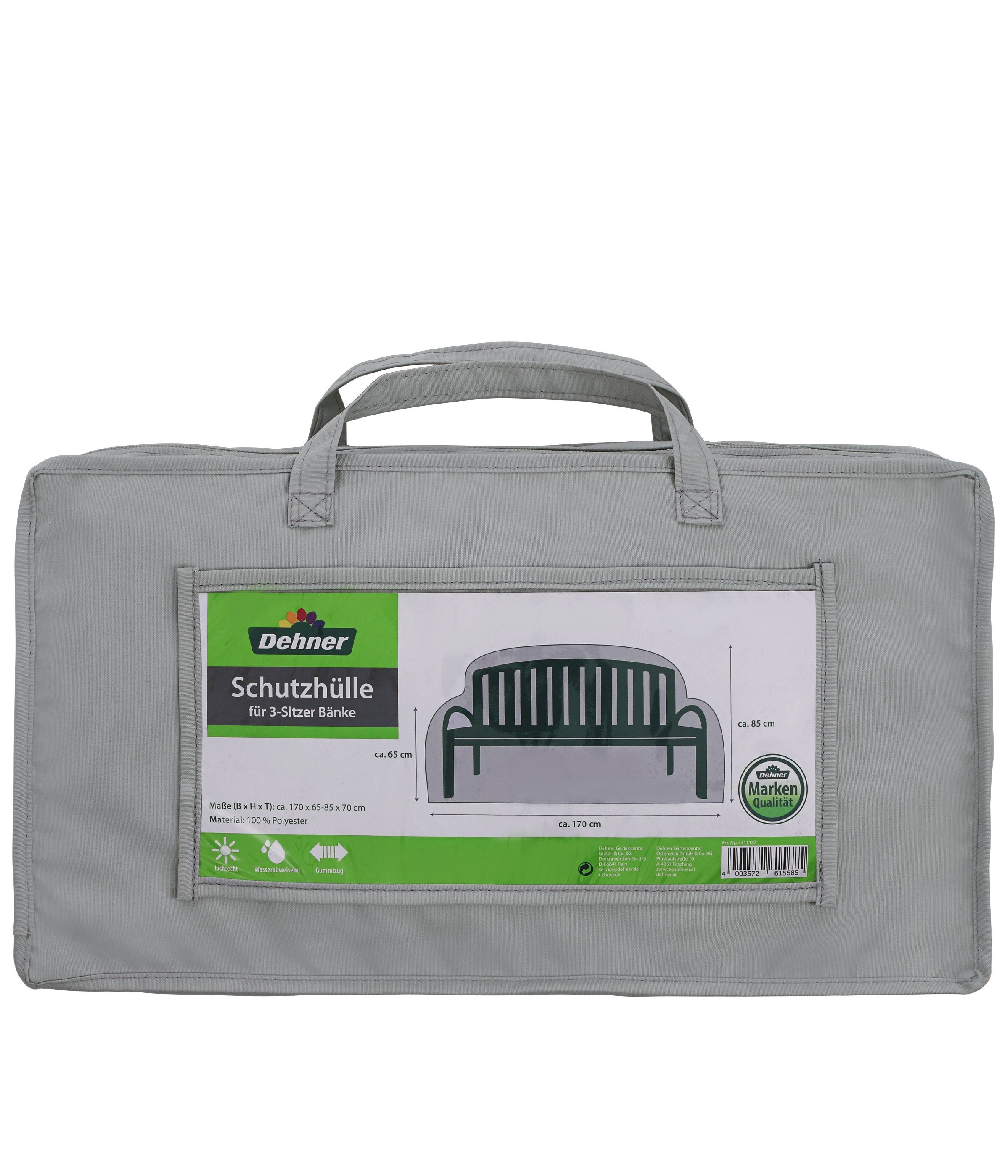 Dehner Gartenmöbel-Schutzhülle Gartenbank, ca. 170 x 85 x 70 cm, Polyester, grau, Schützen Sie Ihre 3-Sitzer Bank ideal dank wasserabweisendem Material