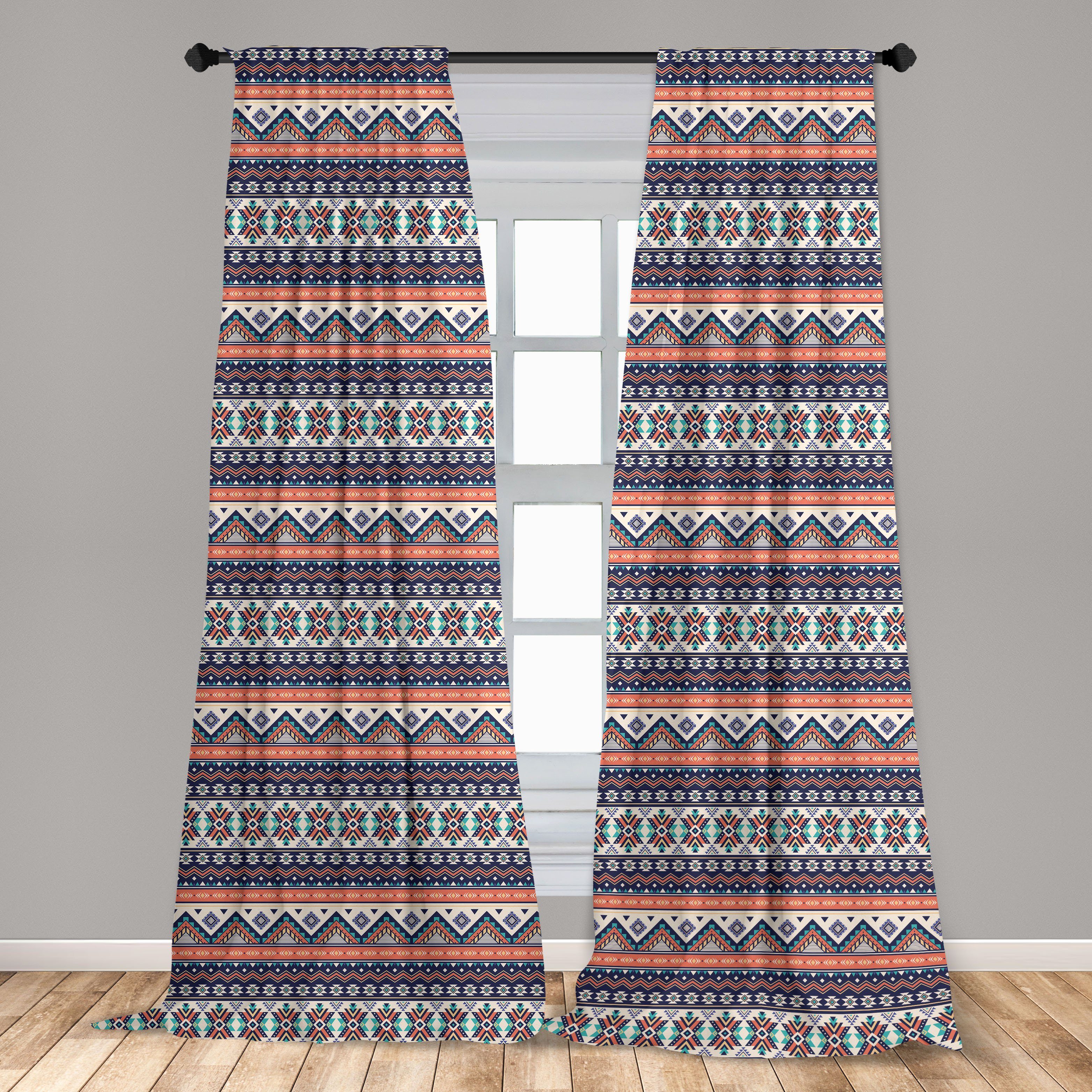 Aztekisch Dekor, Oriental Zigzags Vorhang für Schlafzimmer Microfaser, Wohnzimmer Abakuhaus, Gardine Linien und