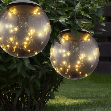 etc-shop LED Solarleuchte, LED-Leuchtmittel fest verbaut, Warmweiß, LED Solar Kugel Pendel Leuchte rauch Garten Außen Hänge Lampe