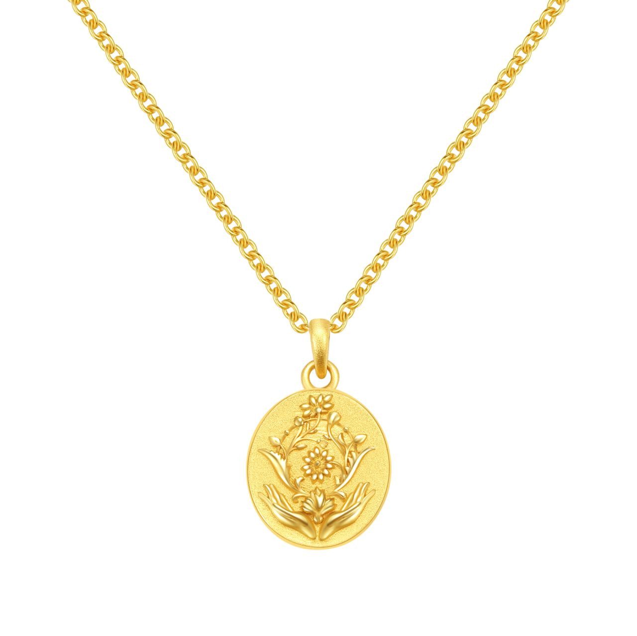 Hey Happiness Statementkette 'Künstler' Halskette Silber 925 mit Bedeutung, 18K Gold, Filigrane Damenkette Anhänger Platte Blumen, Symbolkette