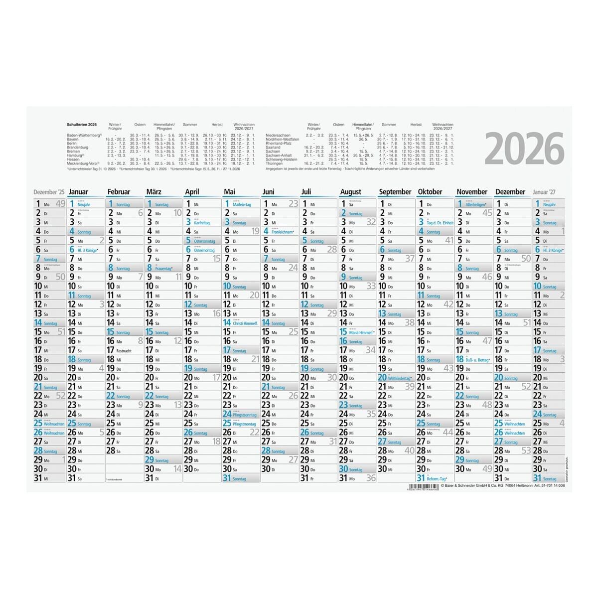 GLOCKEN Wandkalender, 2027, 1 Seite = 14 Monate