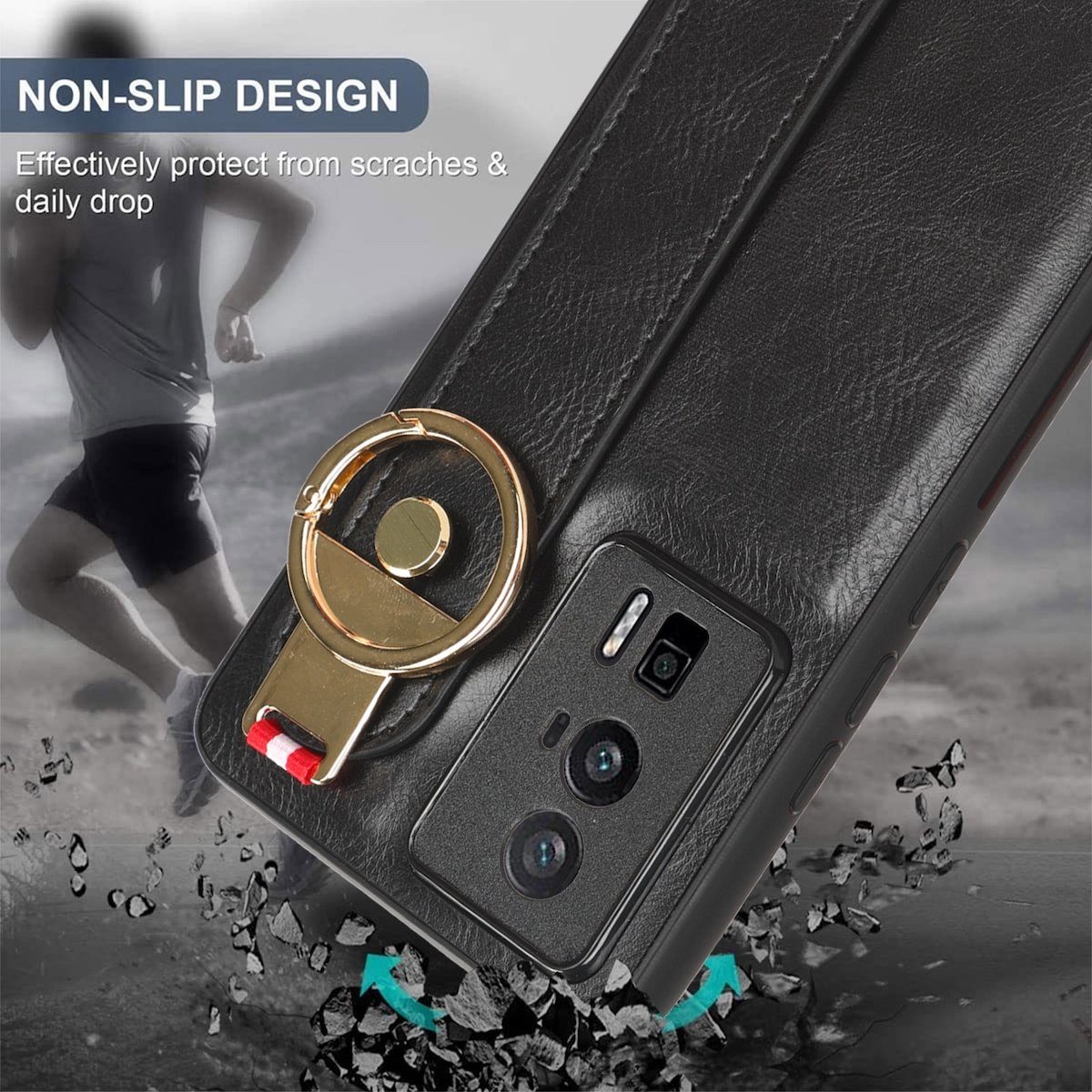 Wigento Smartphone-Hülle Für Xiaomi Poco F5 Pro Handy Tasche Hülle mit Armband / Ringhalterung