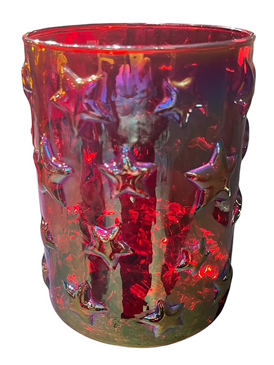 finehomegarden Windlicht Sterne Glas rot Ø1,5cm H15cm Kerzenhalter Weihnachten Teelichthalter (1 St), Weihnachtsdeko Windlicht Dekoration