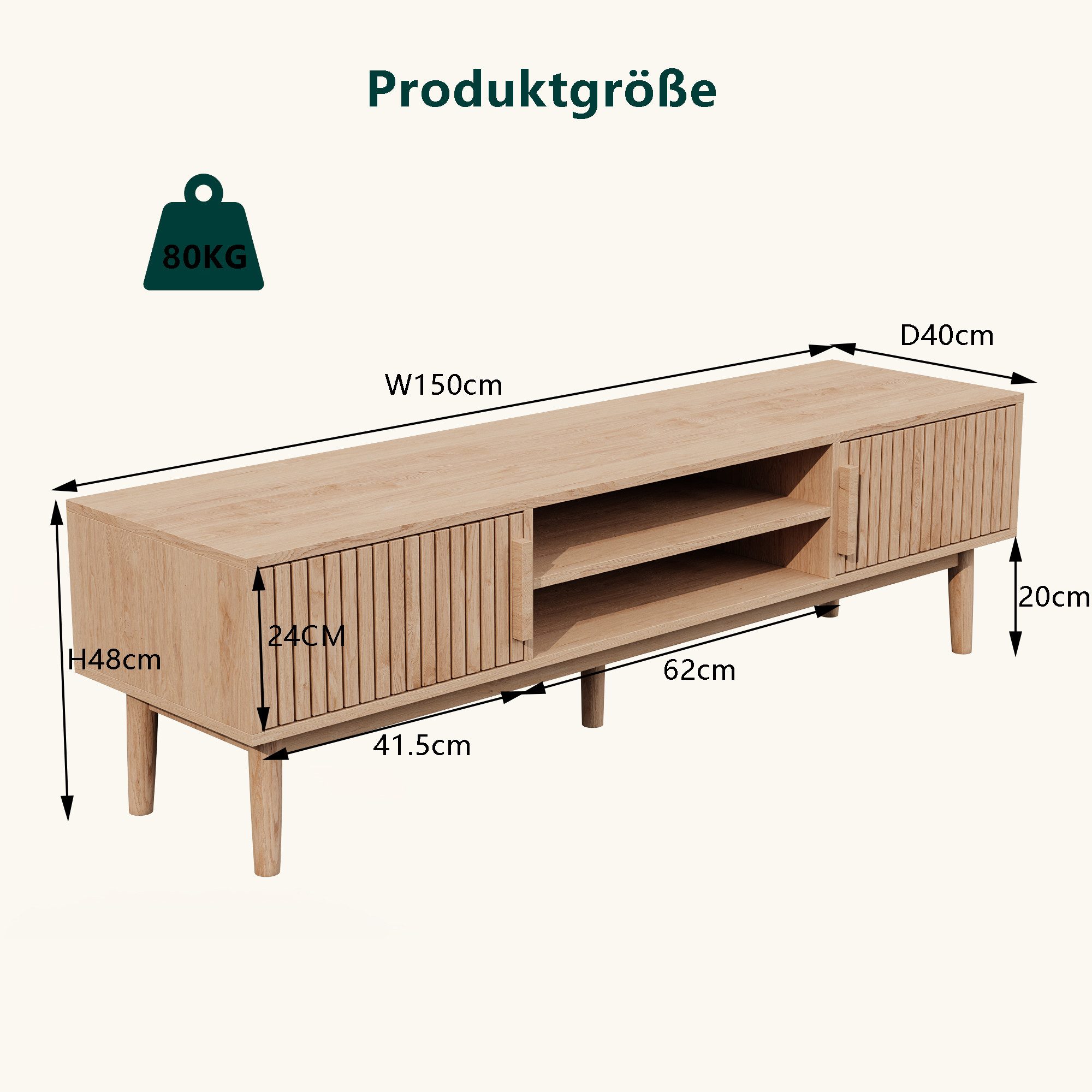 Furnishings Home TV-Schrank Lowboard TV-Board mit 2 Schranktüren, Holzbein (1-St) Mit 4 Fächer, Rutschfeste, modernes Design