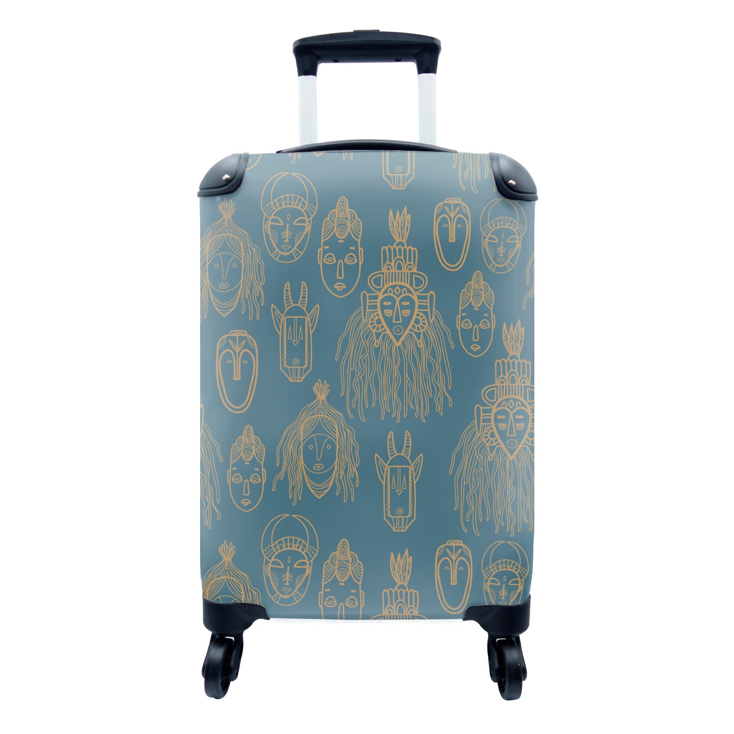 MuchoWow Handgepäckkoffer Maske - Afrikanisch - Gold - Muster, 4 Rollen, Reisetasche mit rollen, Handgepäck für Ferien, Trolley, Reisekoffer