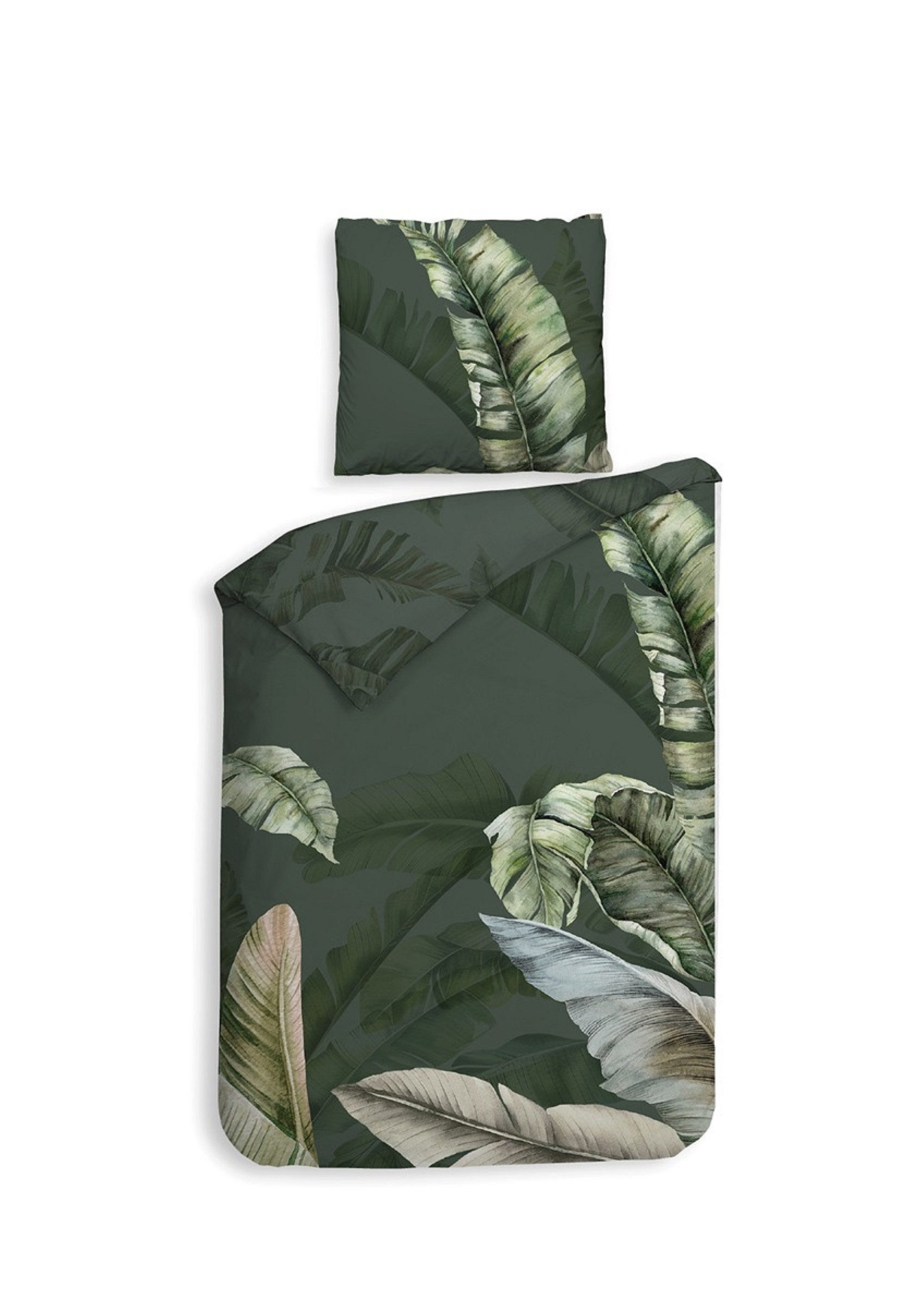 Heckett and Lane Bettwäsche Heckettlane Satin Bettwäsche 155x220 Sarani Forest Green Blätter dunke, Mako-Satin, 2 teilig, für den Sommer und Winter